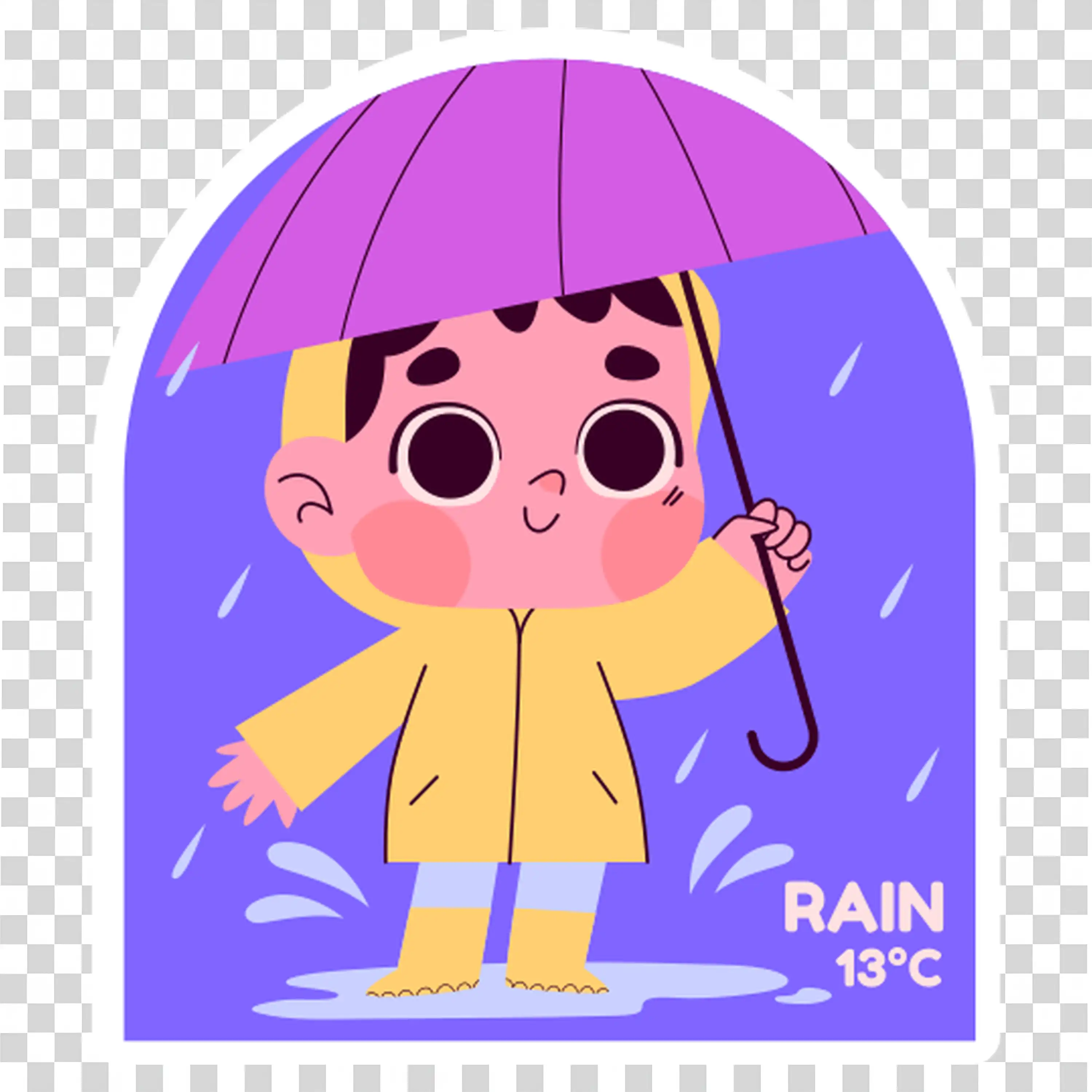 Girl Holding Umbrella in Heavy Rain Looking Sad PNG