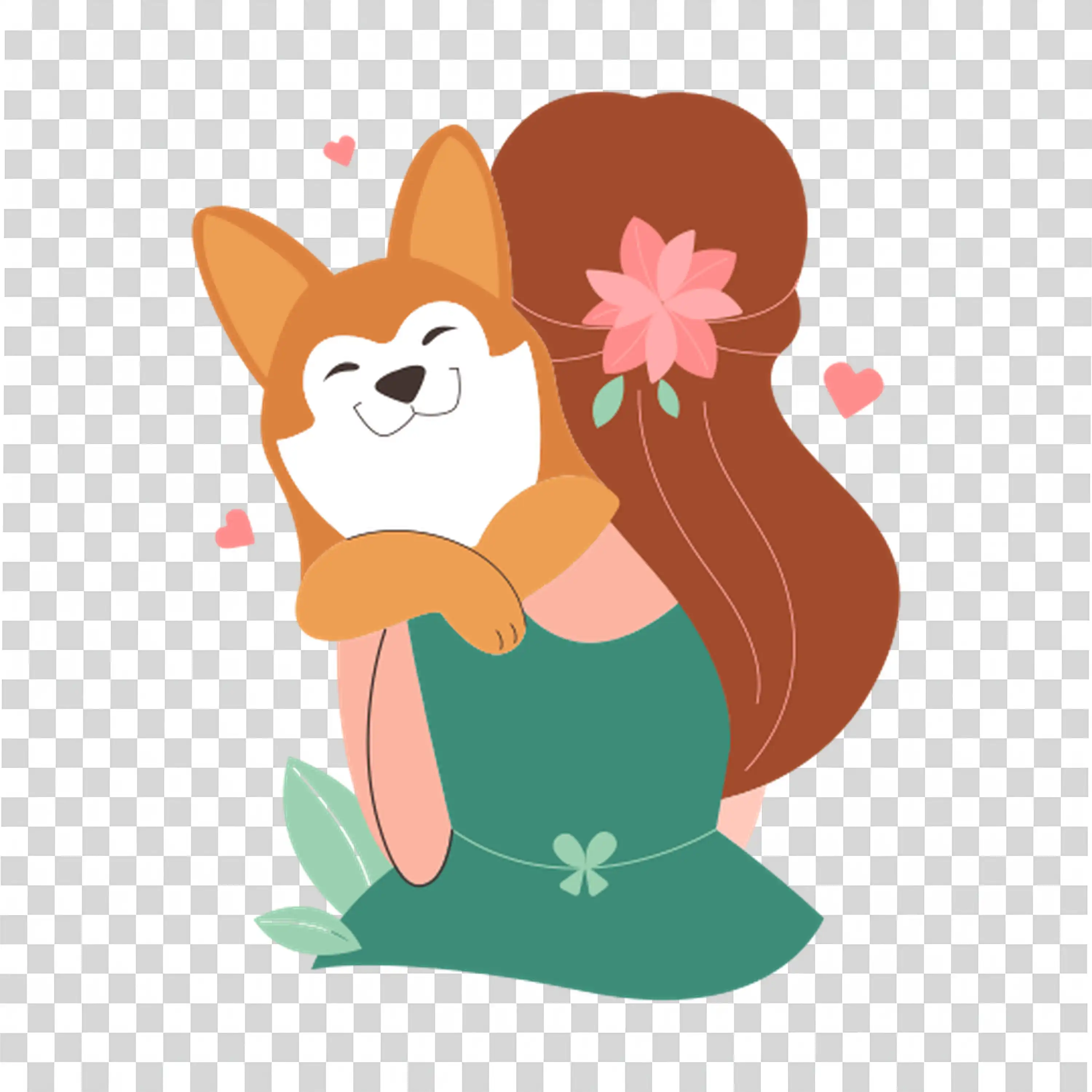 Girl Hugging a Fox with Happy Expression free PNG image