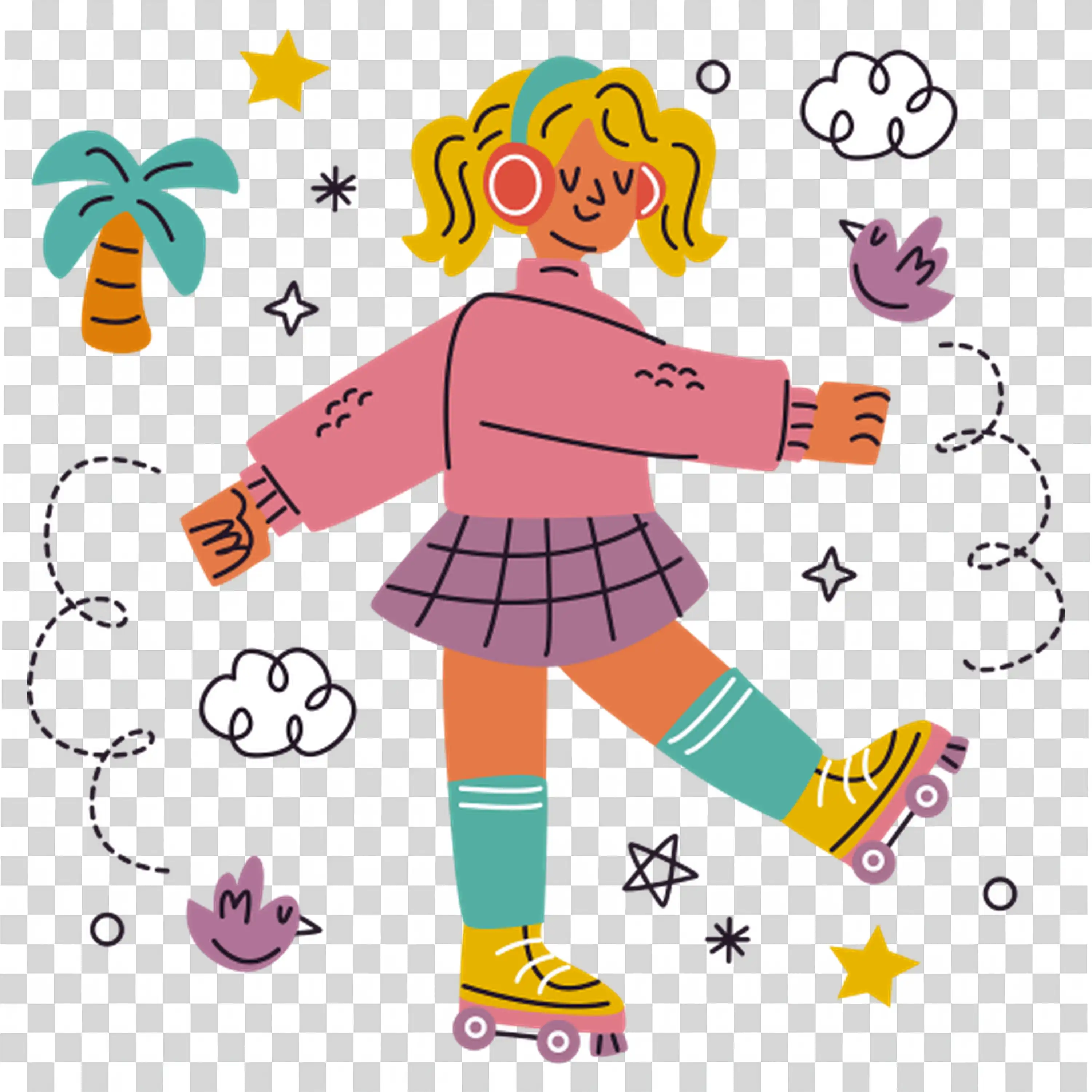 Girl in a playful pose surrounded by stars and sunny weather