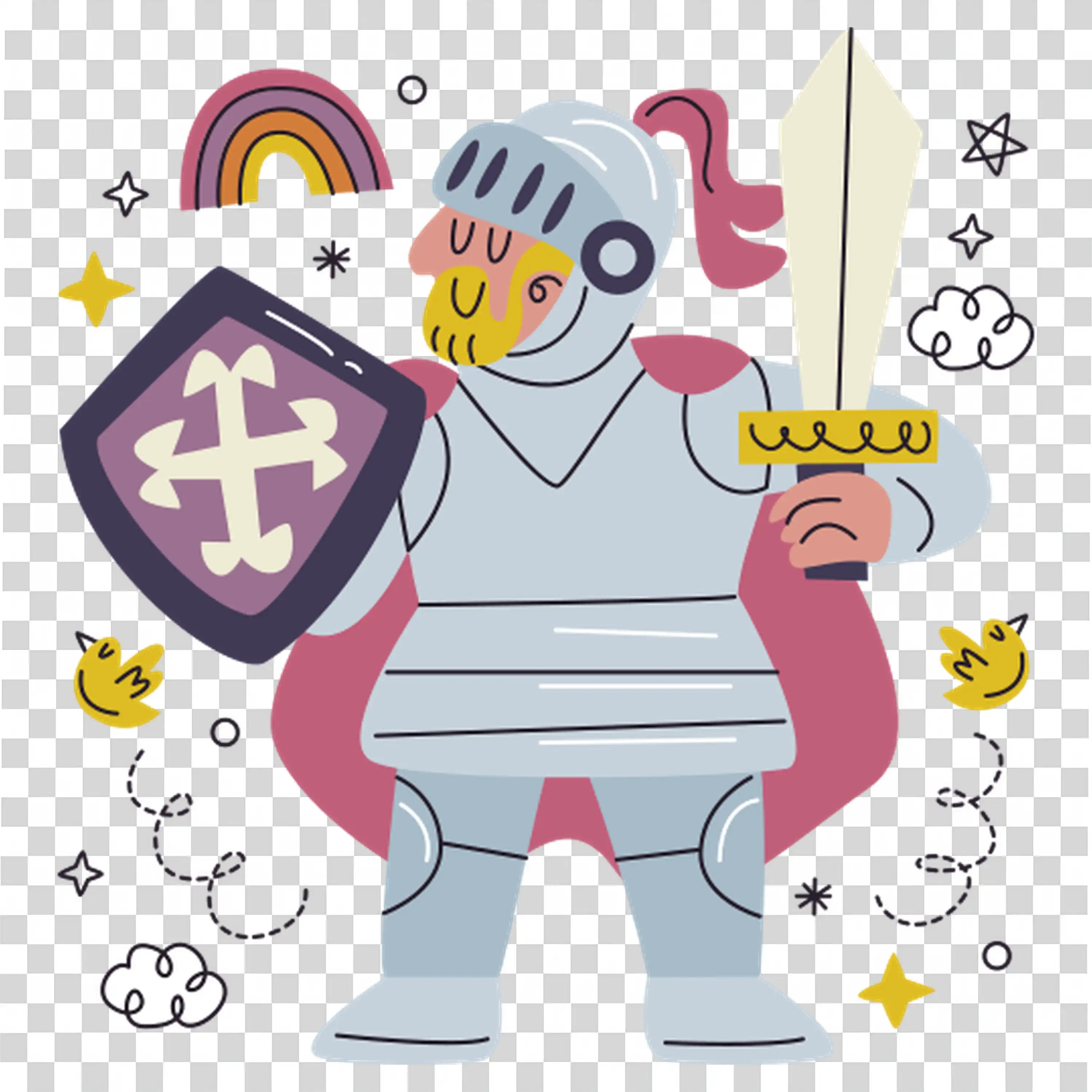 Girl in armor with sword and shield defending her belief