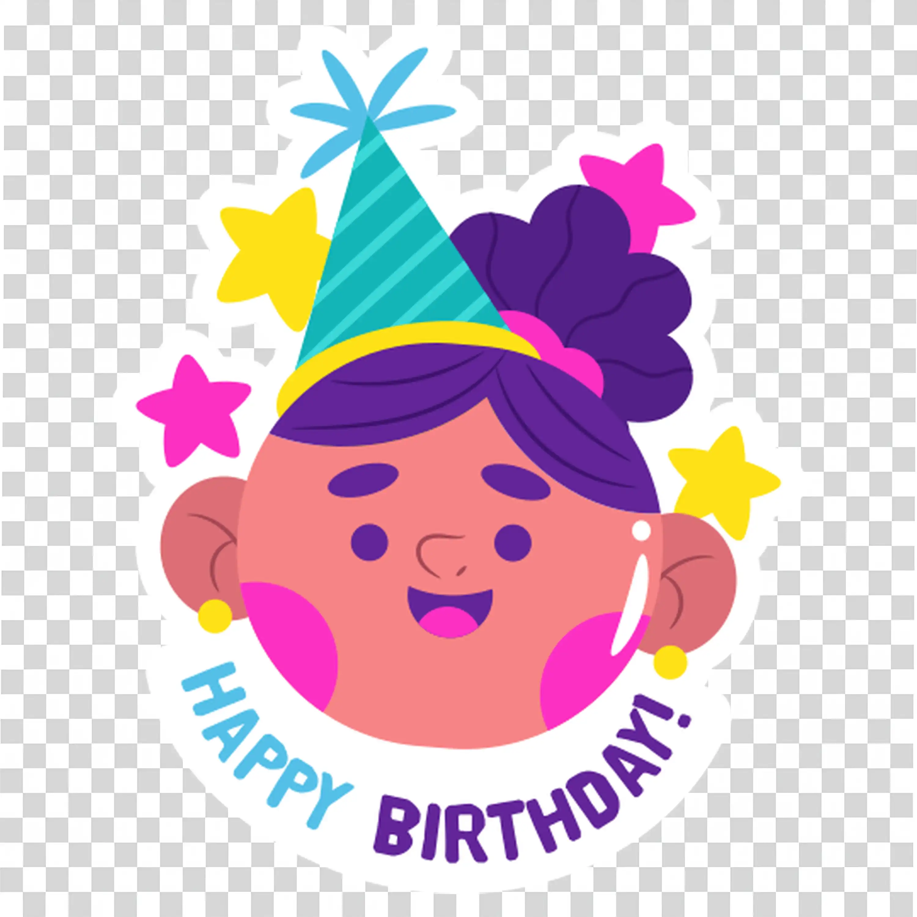 Girl in Party Hat Holding Cake with Happy Birthday Text