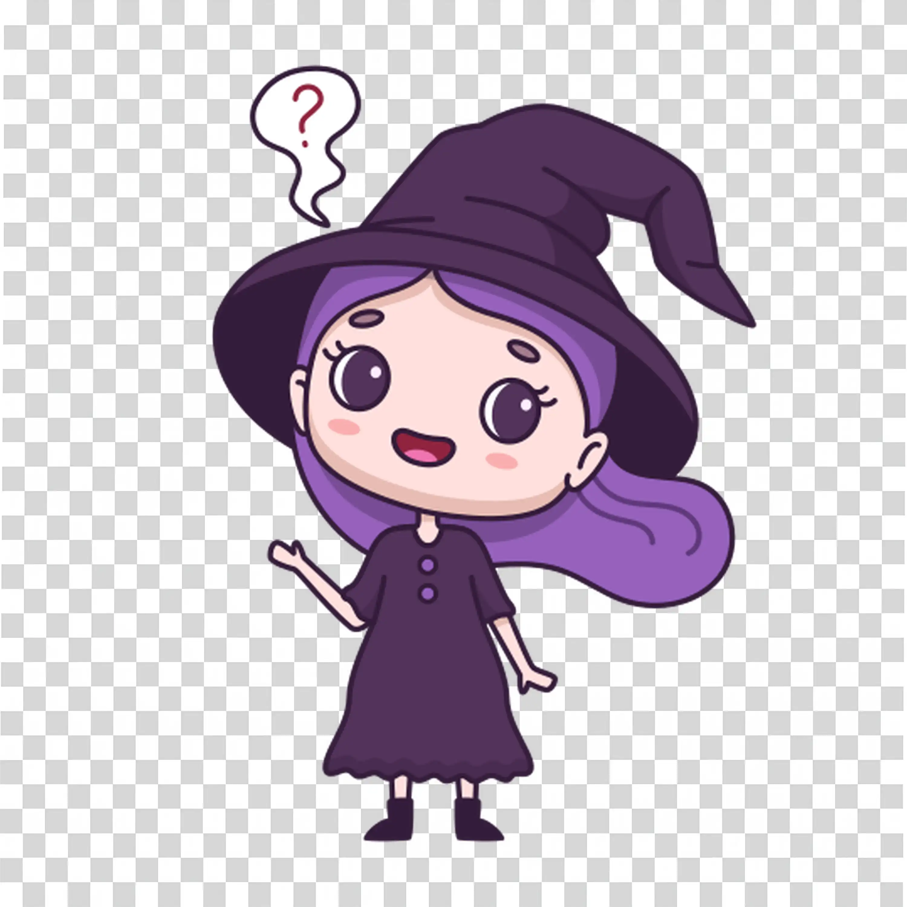 Girl in purple hat dressed as a little witch free PNG