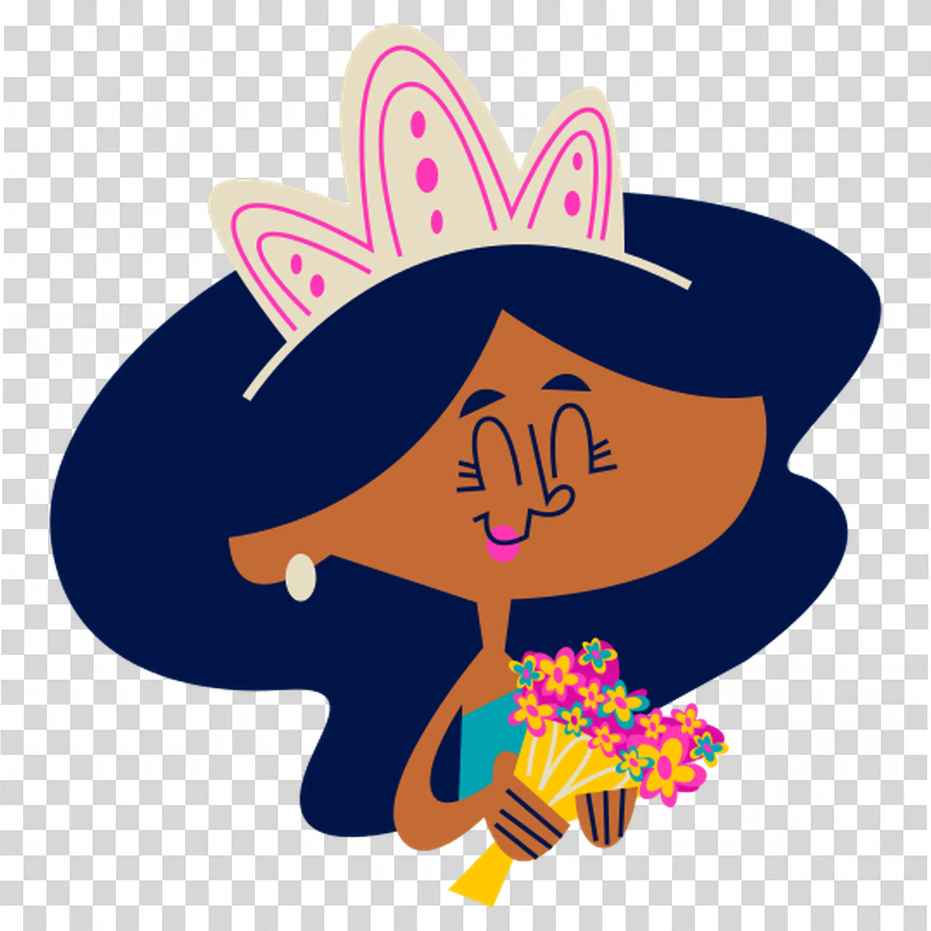 Girl in star crown posing confidently with navy blue hat