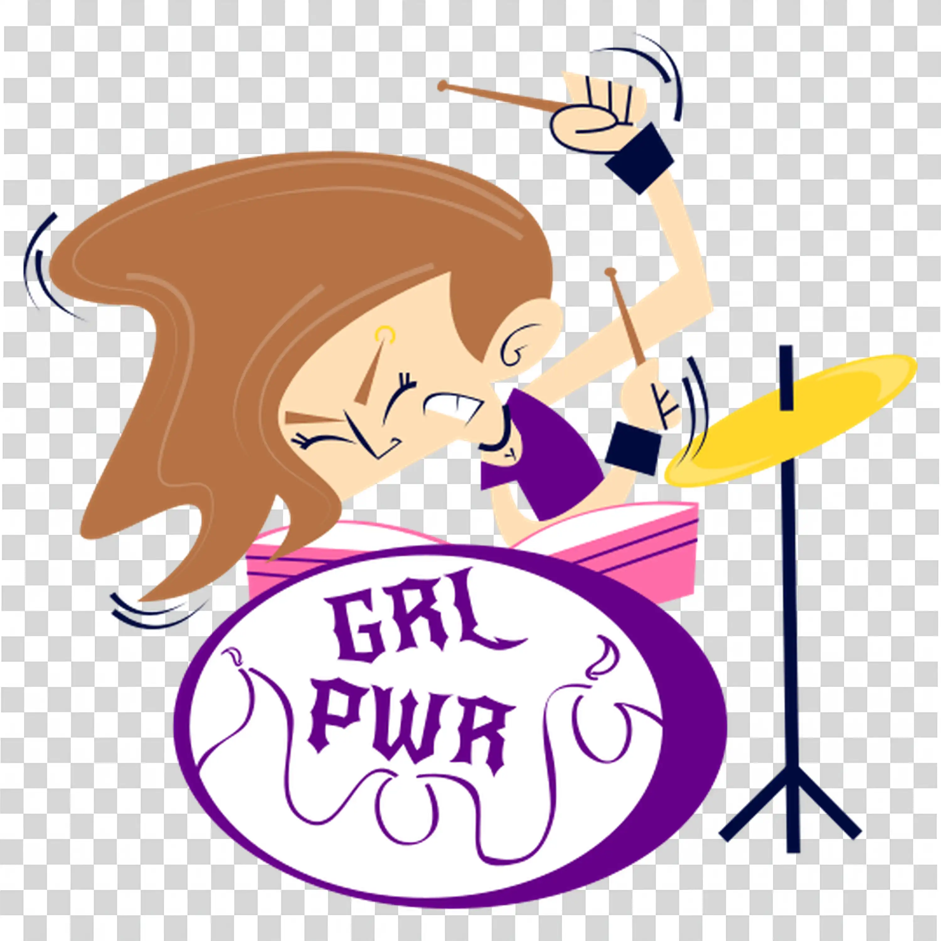 Girl Painting a Wall with Purple Brush Strokes PNG