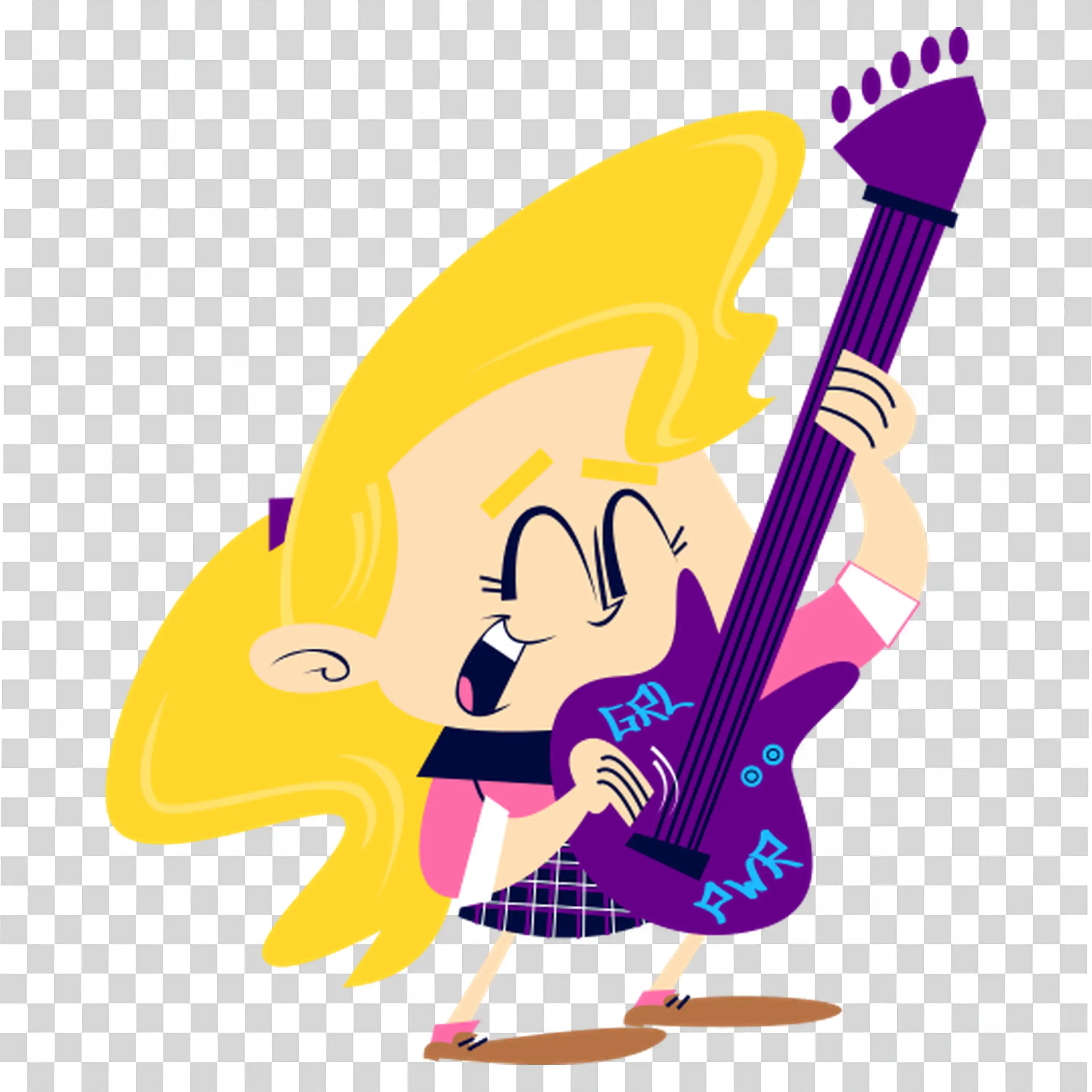 Girl playing electric guitar in purple outfit free PNG