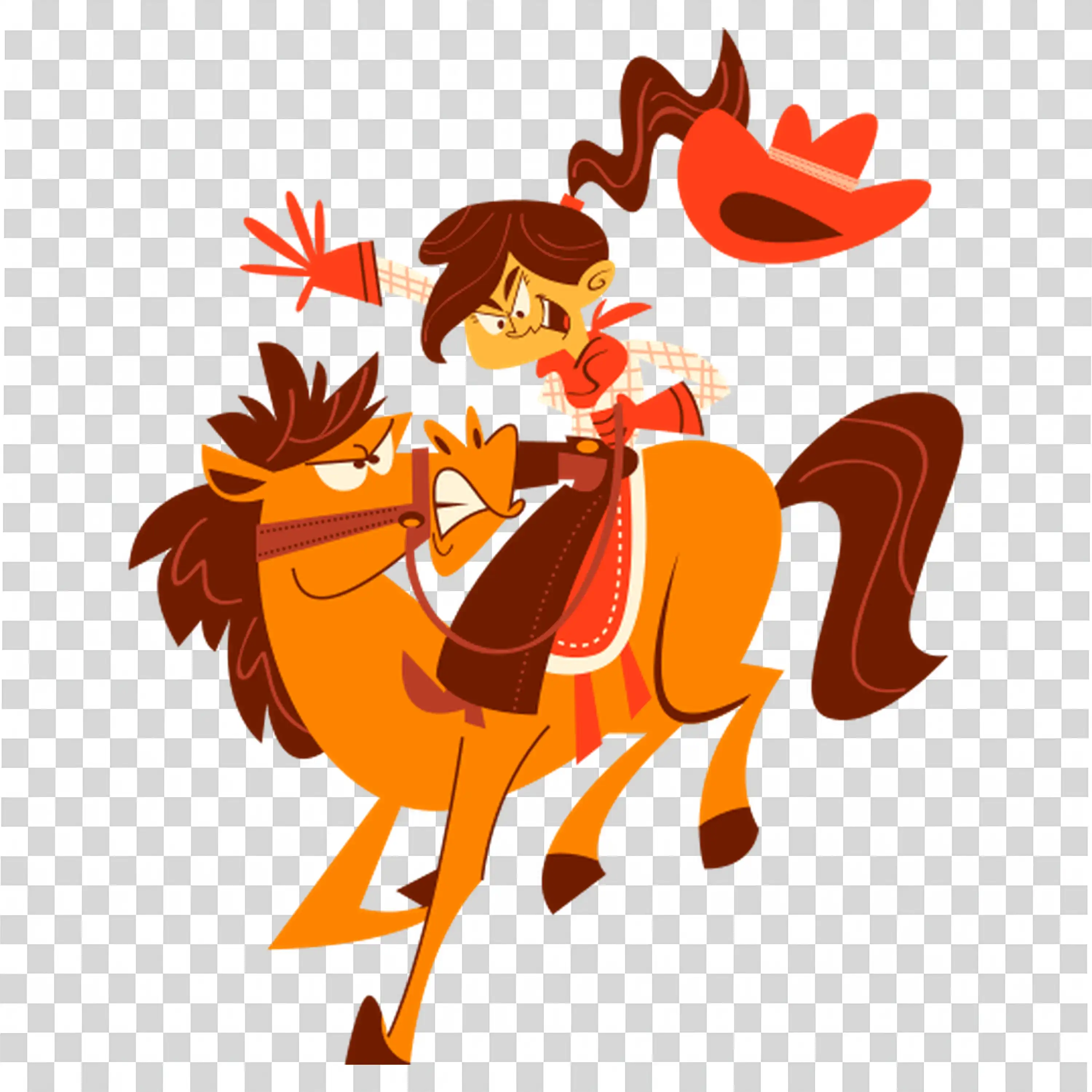 Girl riding a brown horse with joyful spirit free PNG