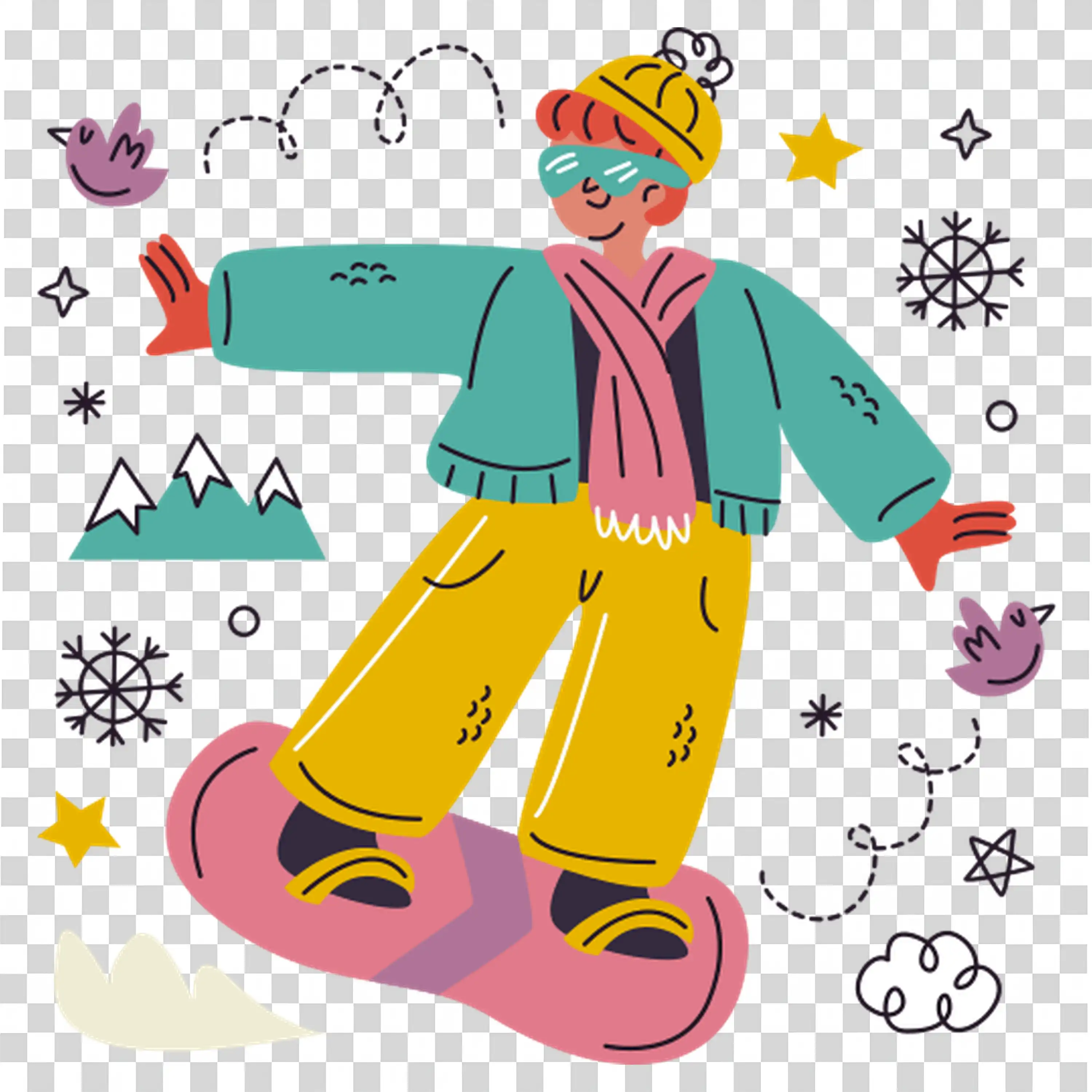 Girl Riding Hoverboard Wearing Jacket in Winter PNG imagae