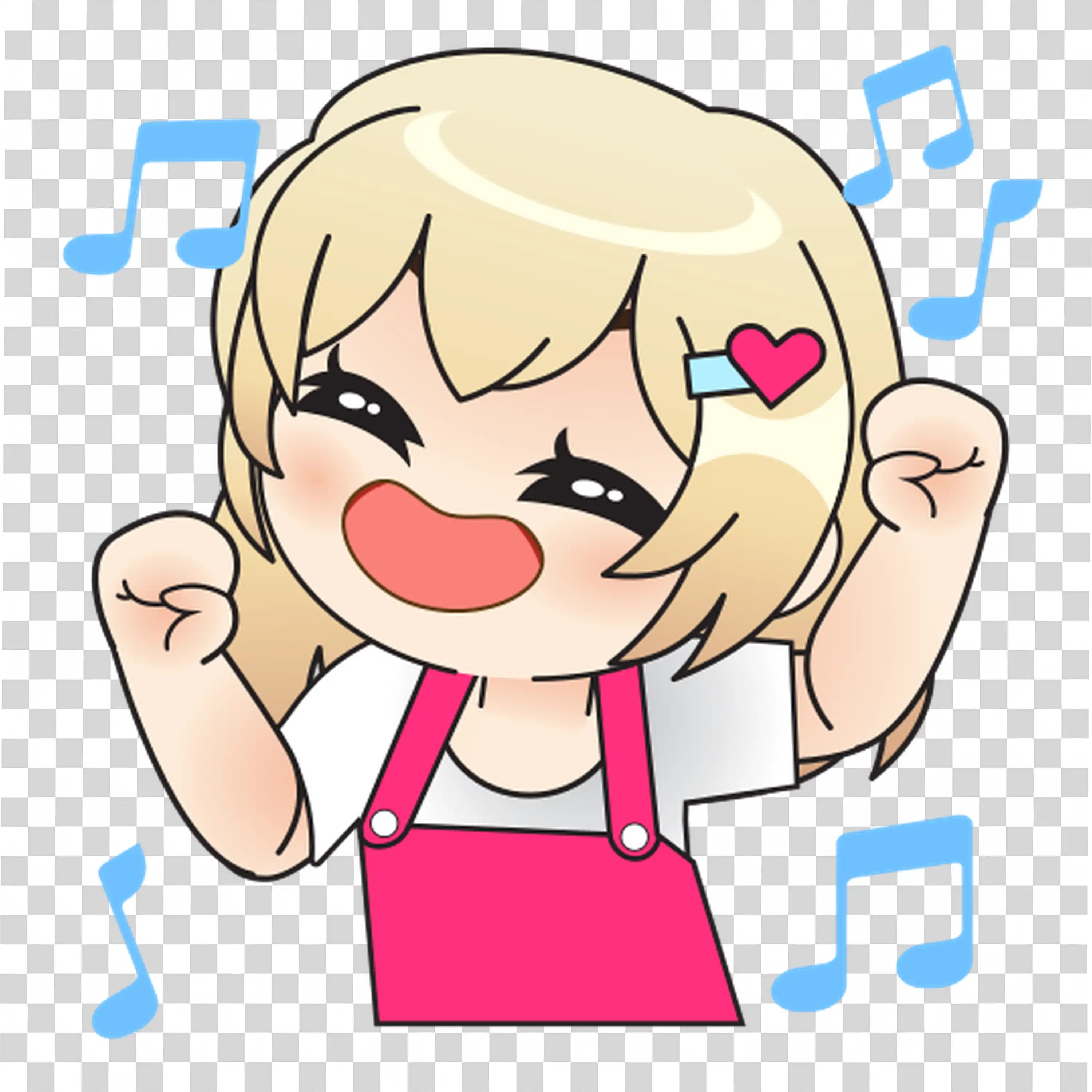 Girl singing loudly with joy and raised hands PNG image