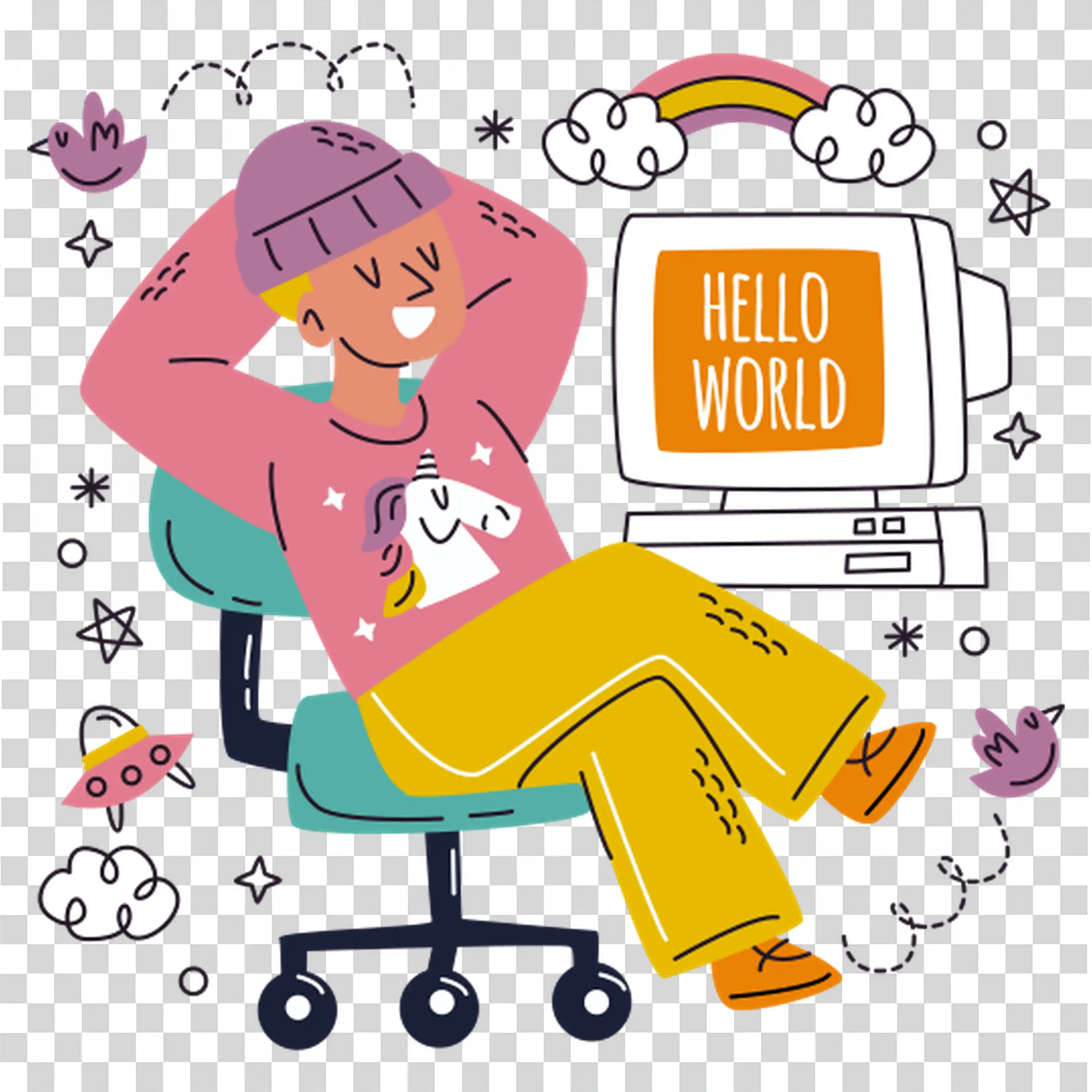 Girl Sitting In Cart Surrounded By Online Orders free PNG