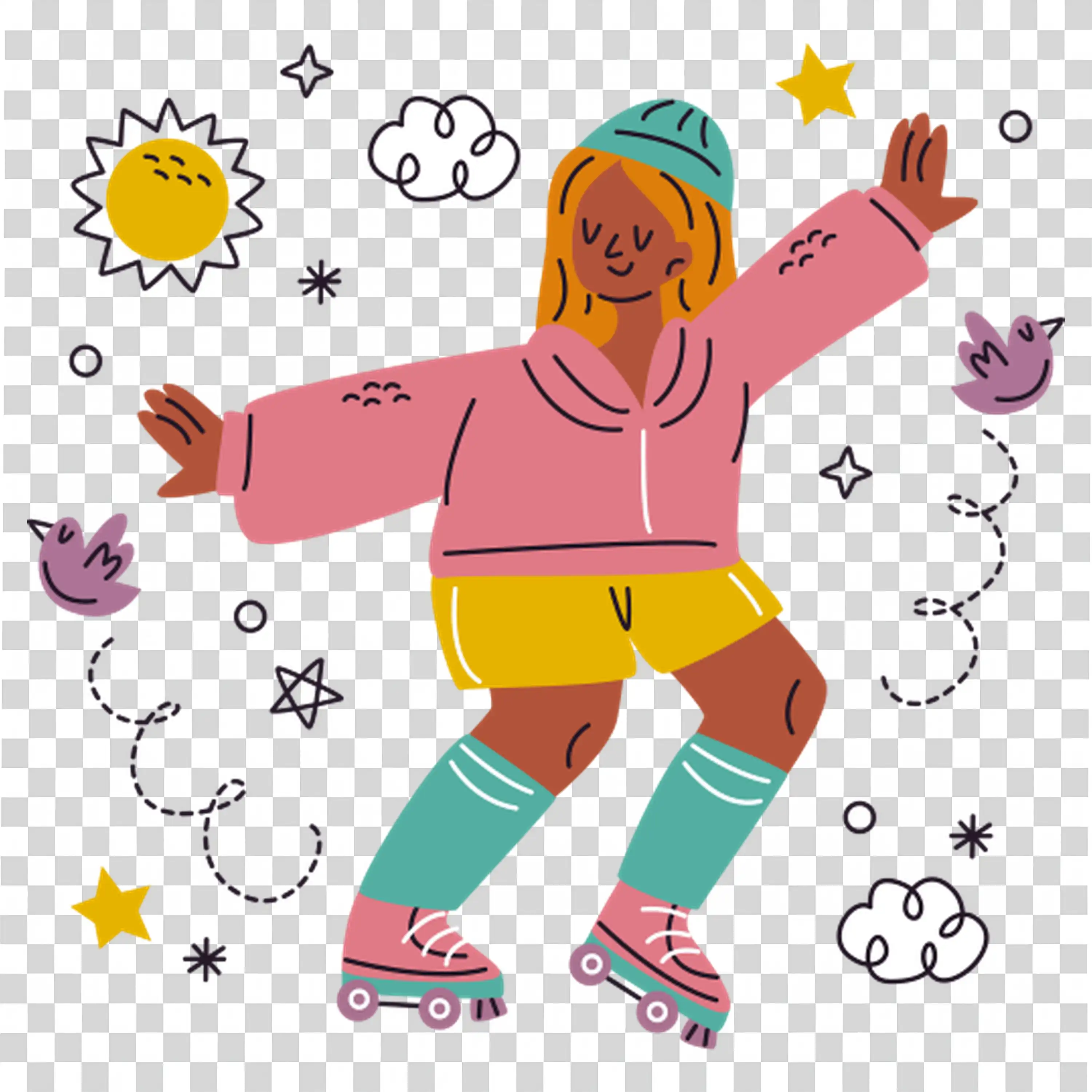Girl Skating Happily Surrounded by Snowflakes PNG image
