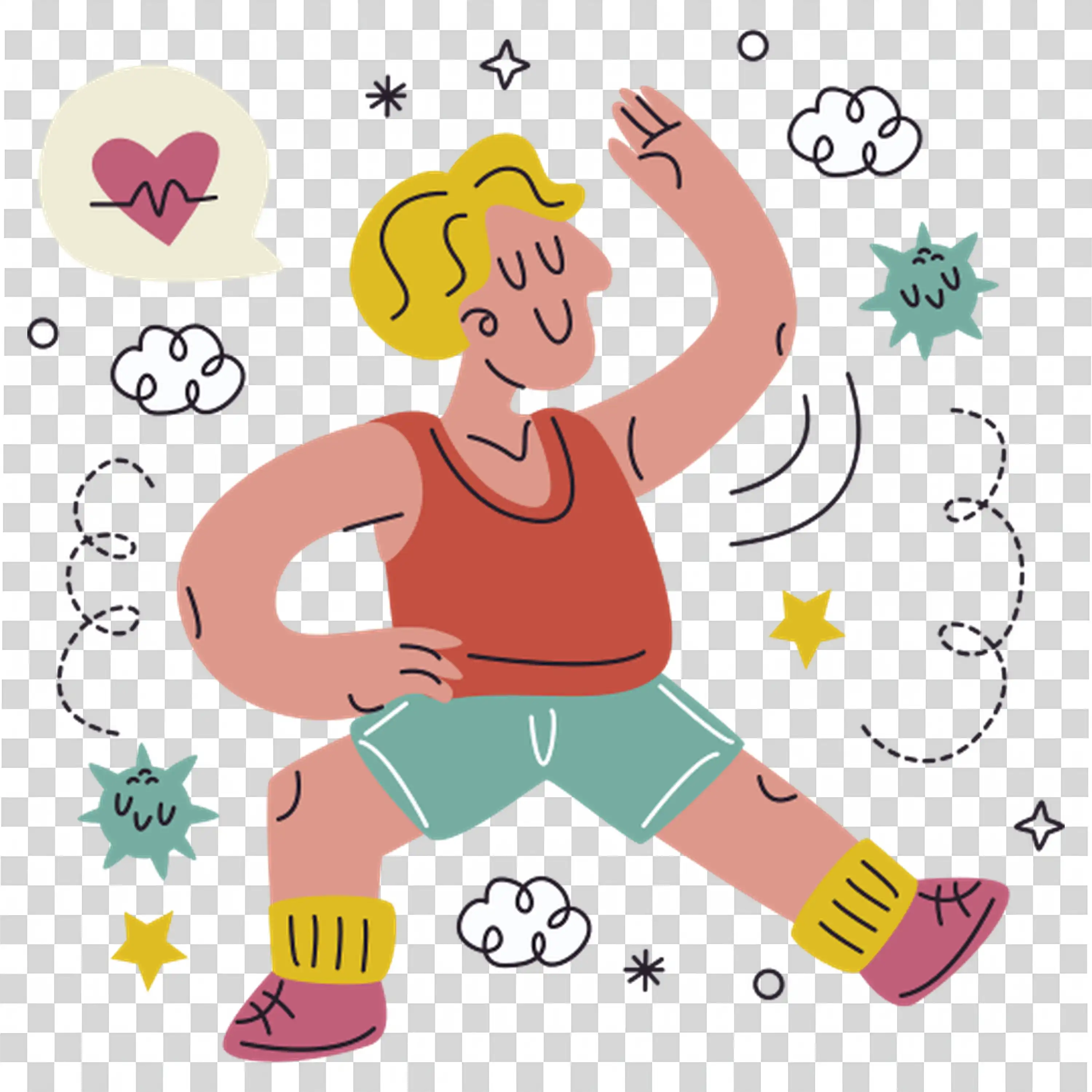 Girl surrounded by emojis feeling positive vibes PNG