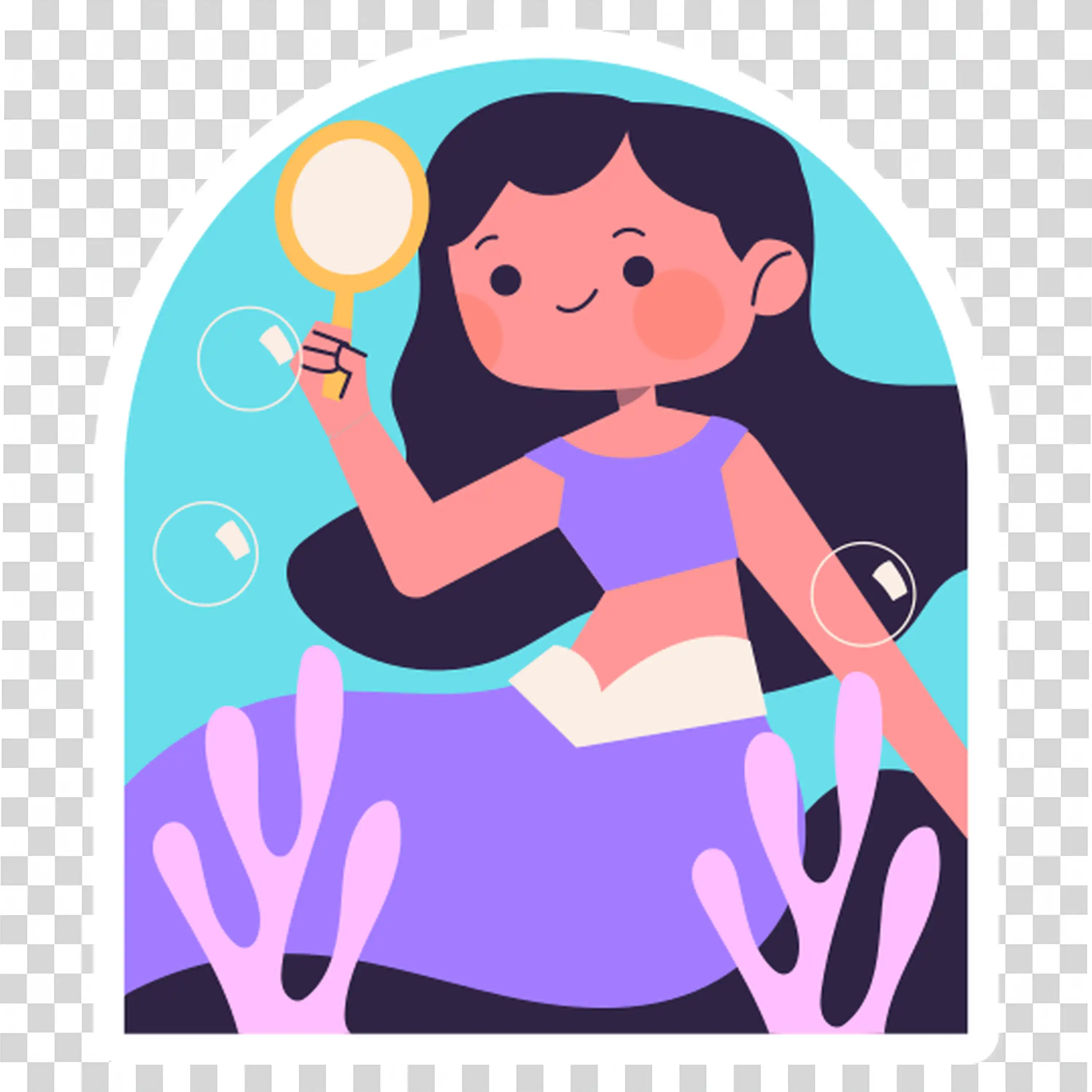 Girl Surrounded by Underwater Scene and Fish free PNG