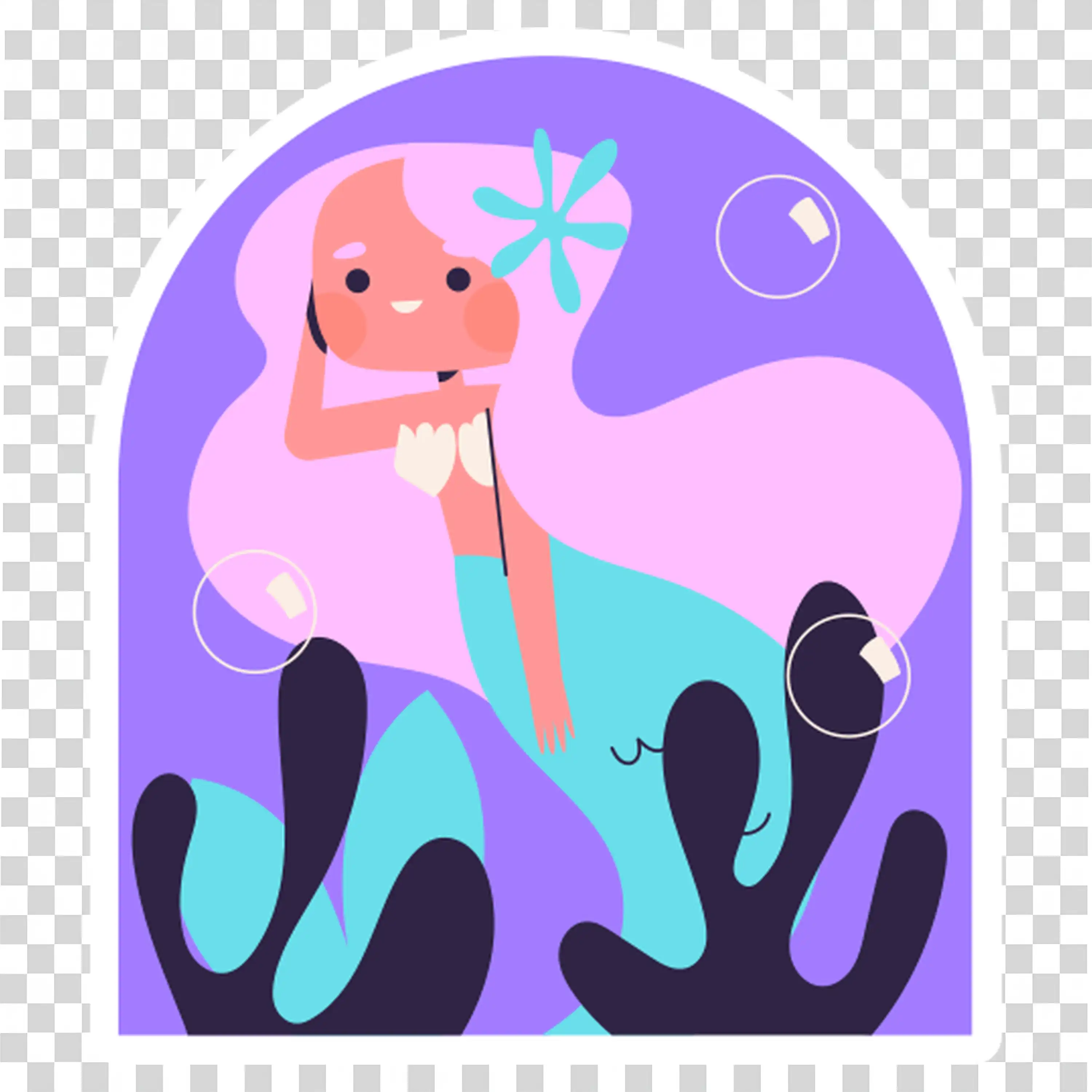 Girl Swimming Underwater Surrounded by Sea Life PNG