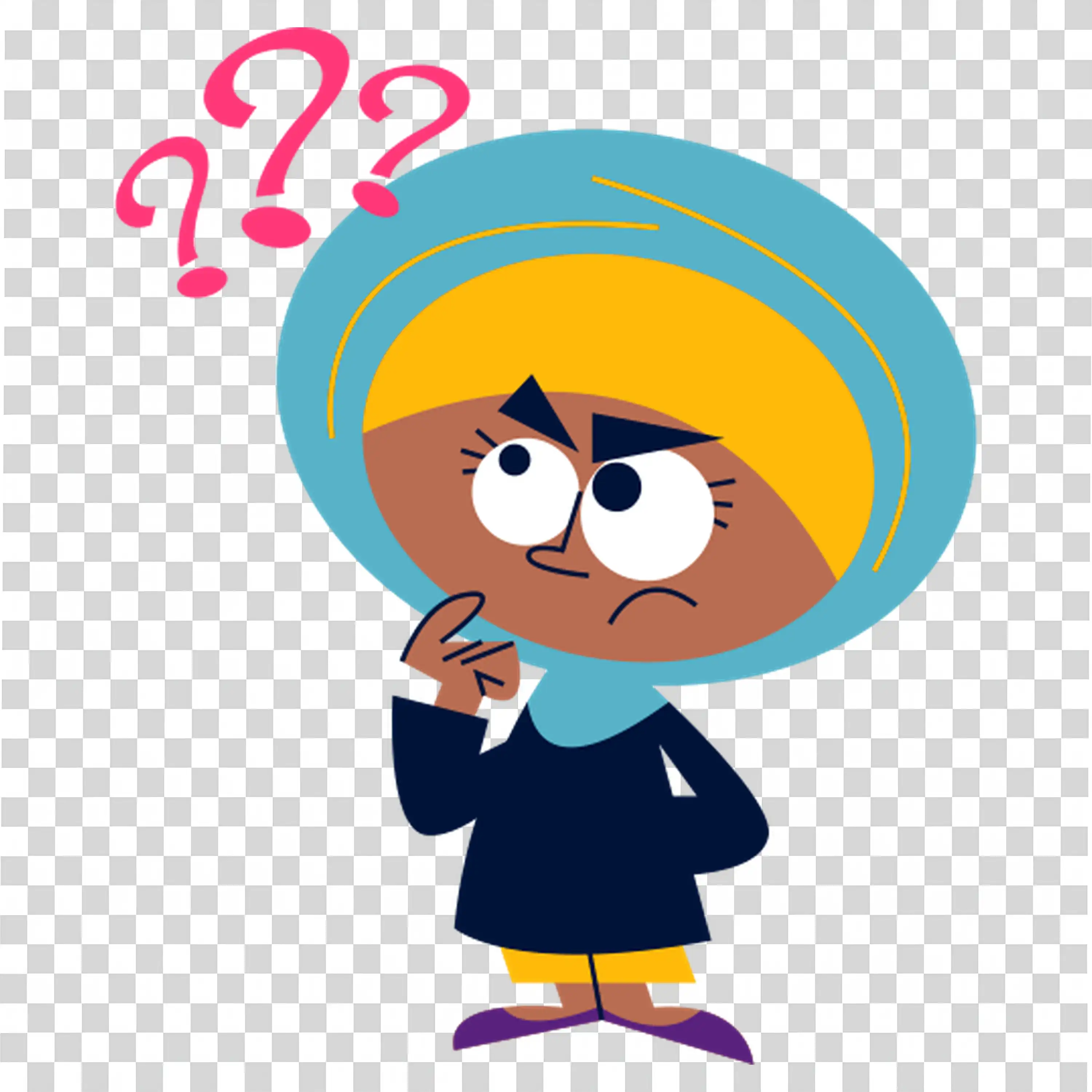 Girl thinking with question marks over head free PNG