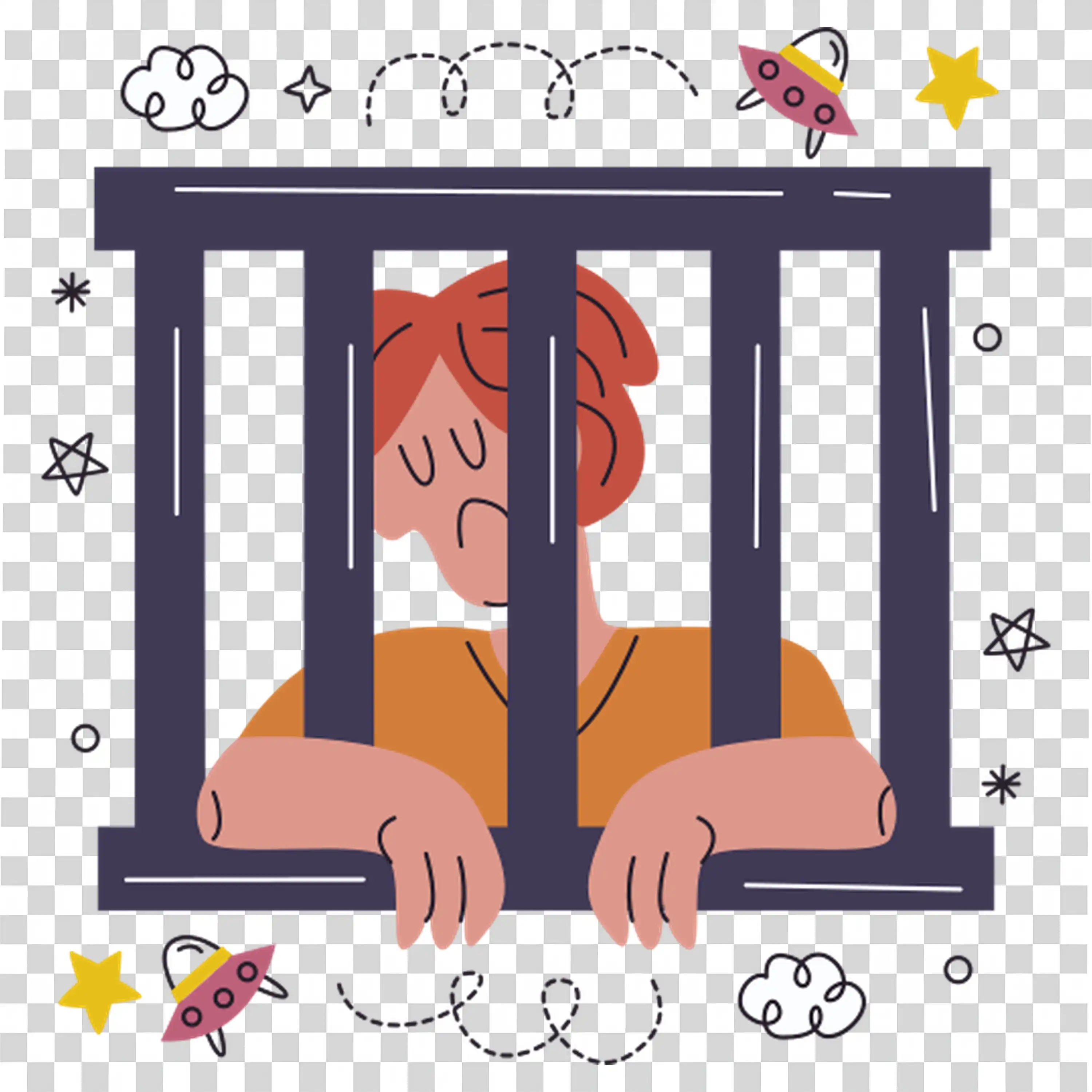 Girl trapped behind bars symbolizing restriction or sadness