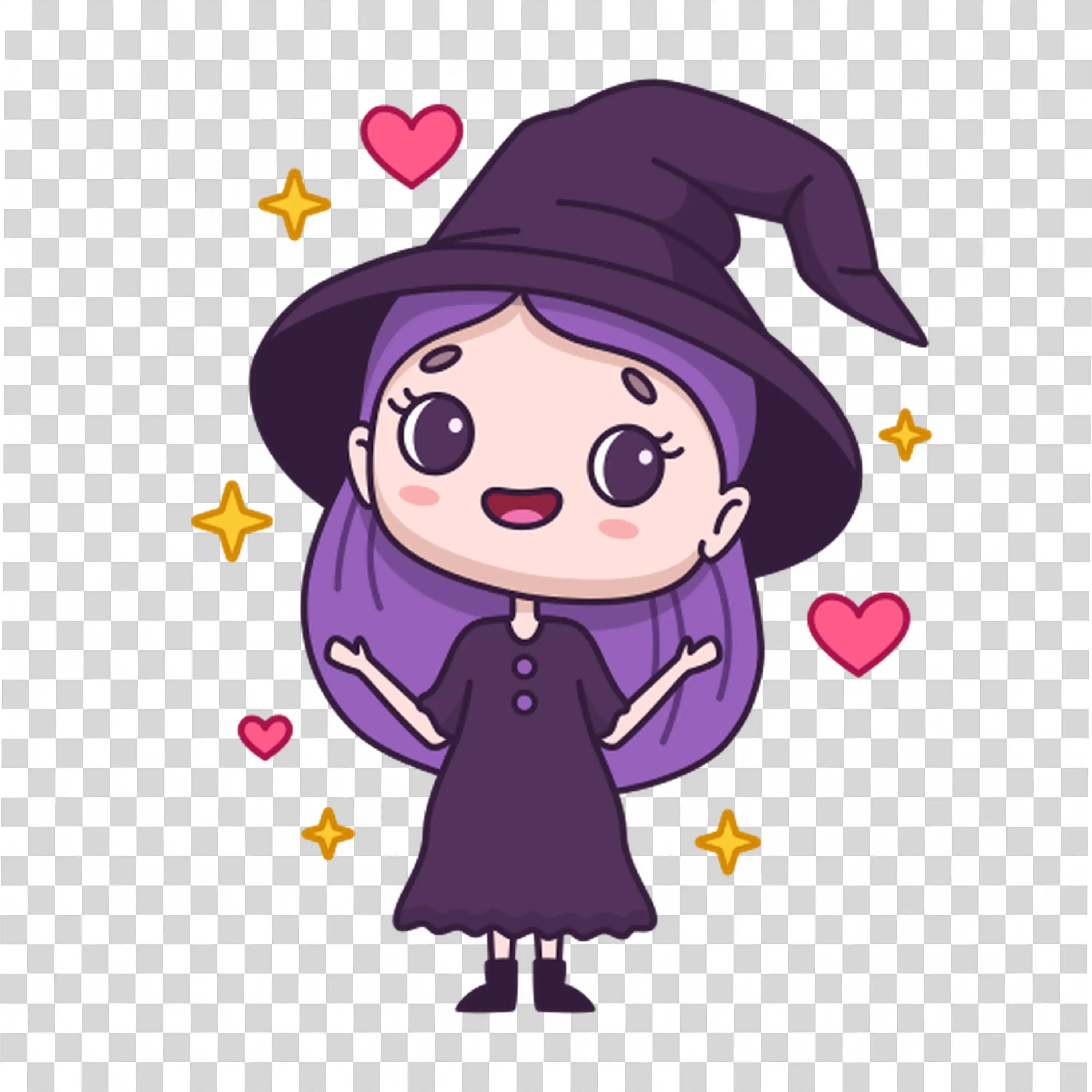 Girl with a witch's hat in a magical setting with twinkling