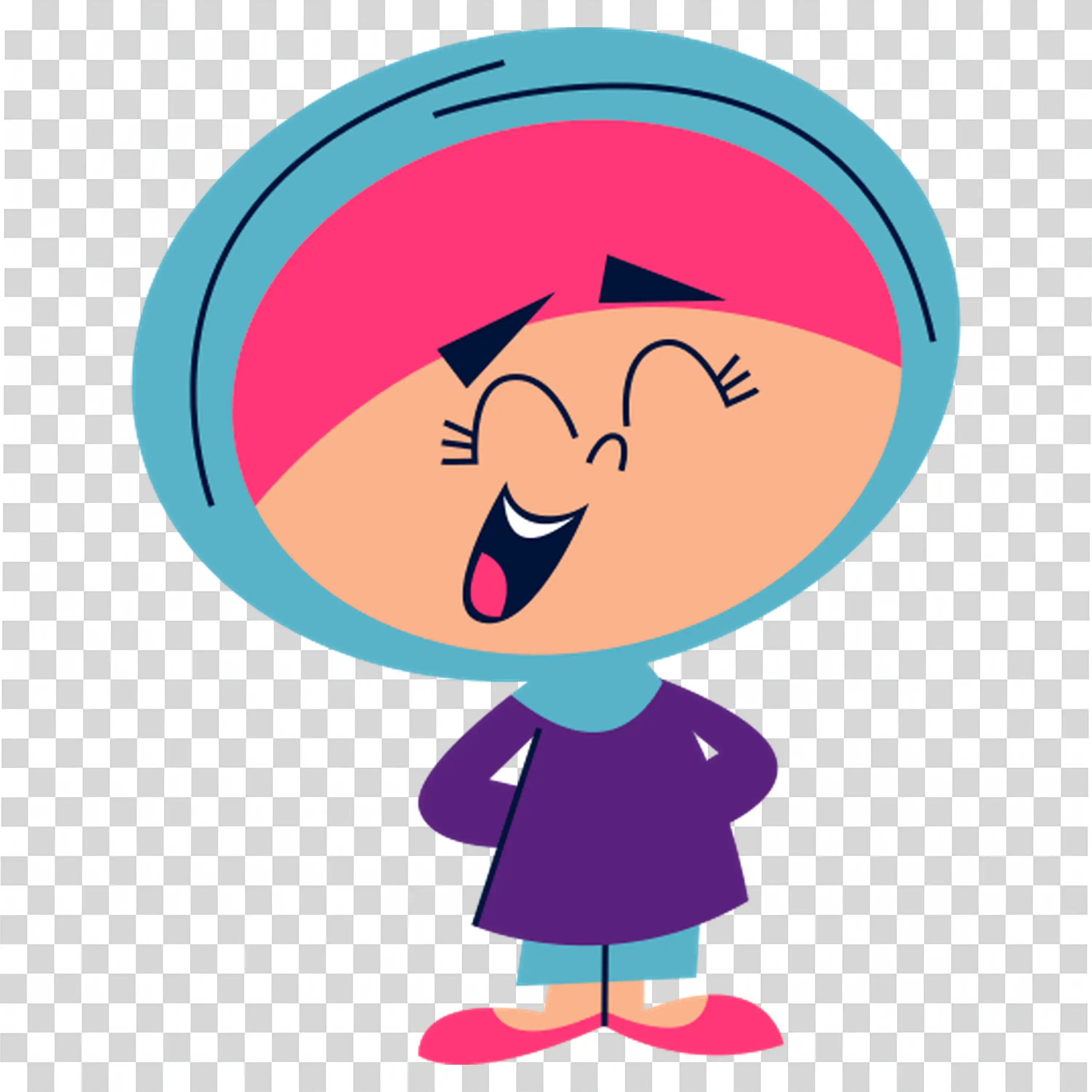 Girl with glasses smiling in colorful outfit free PNG