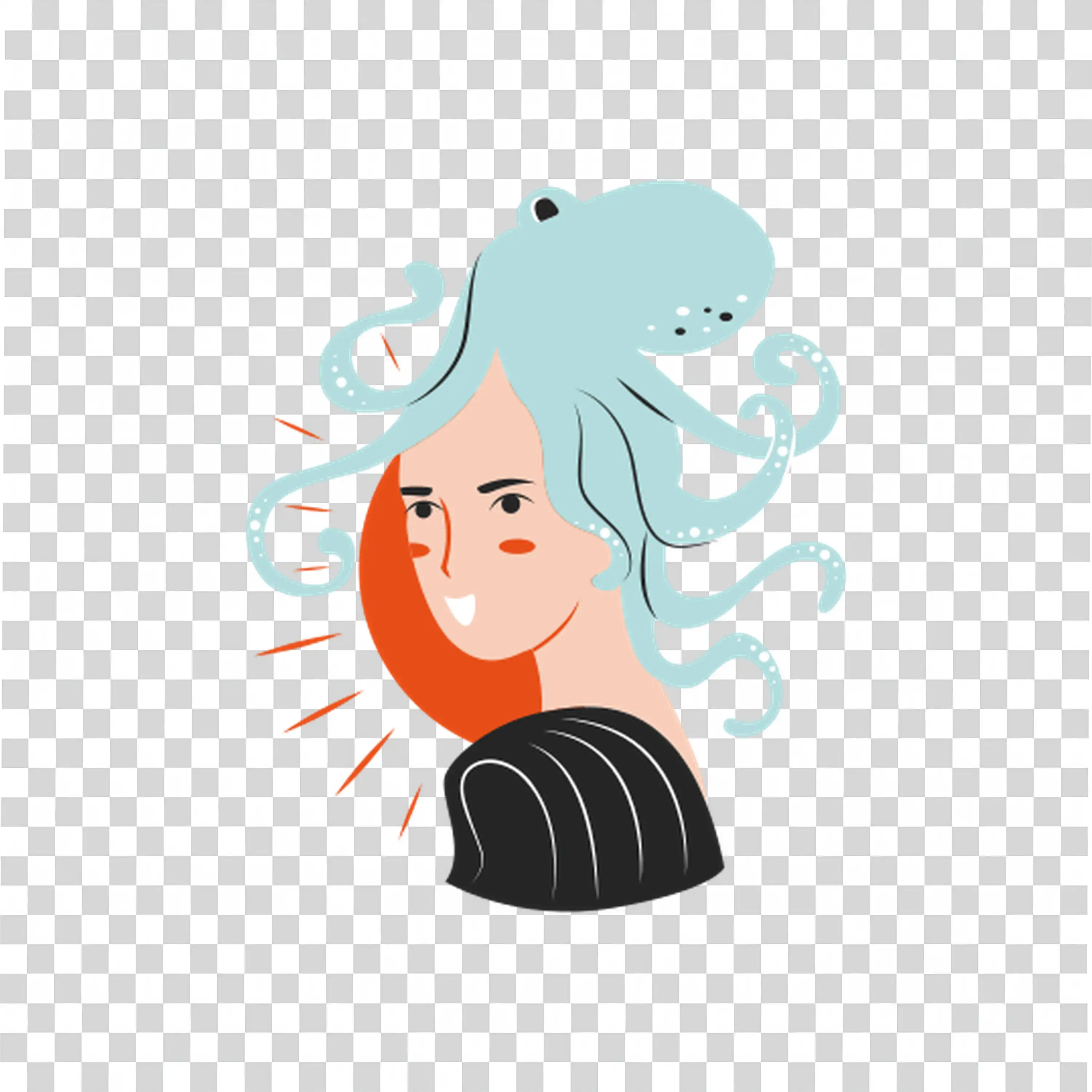Girl with teal hair styling holding her ponytail PNG