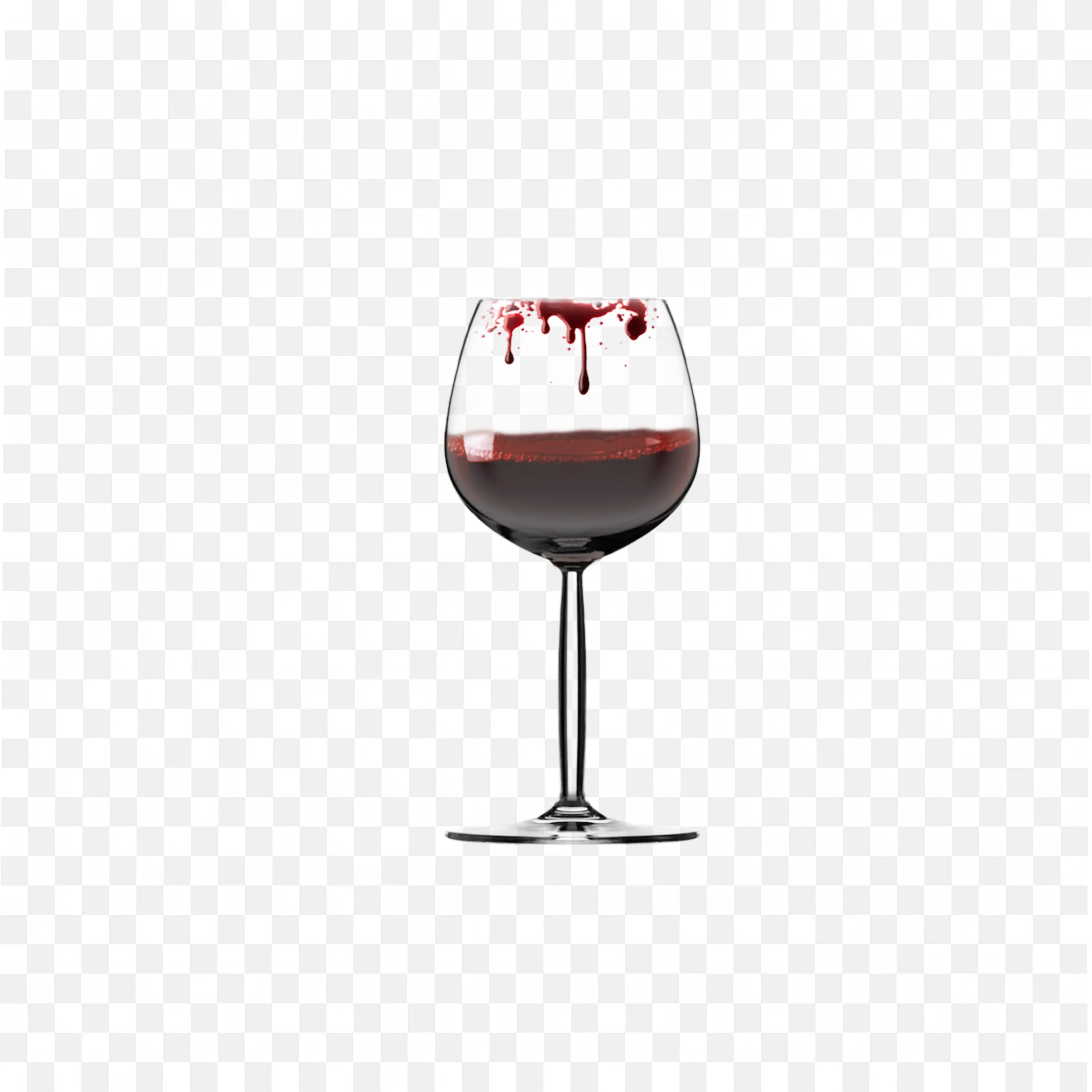 Glass of Red Wine with Spilled Drops Free PNG Download