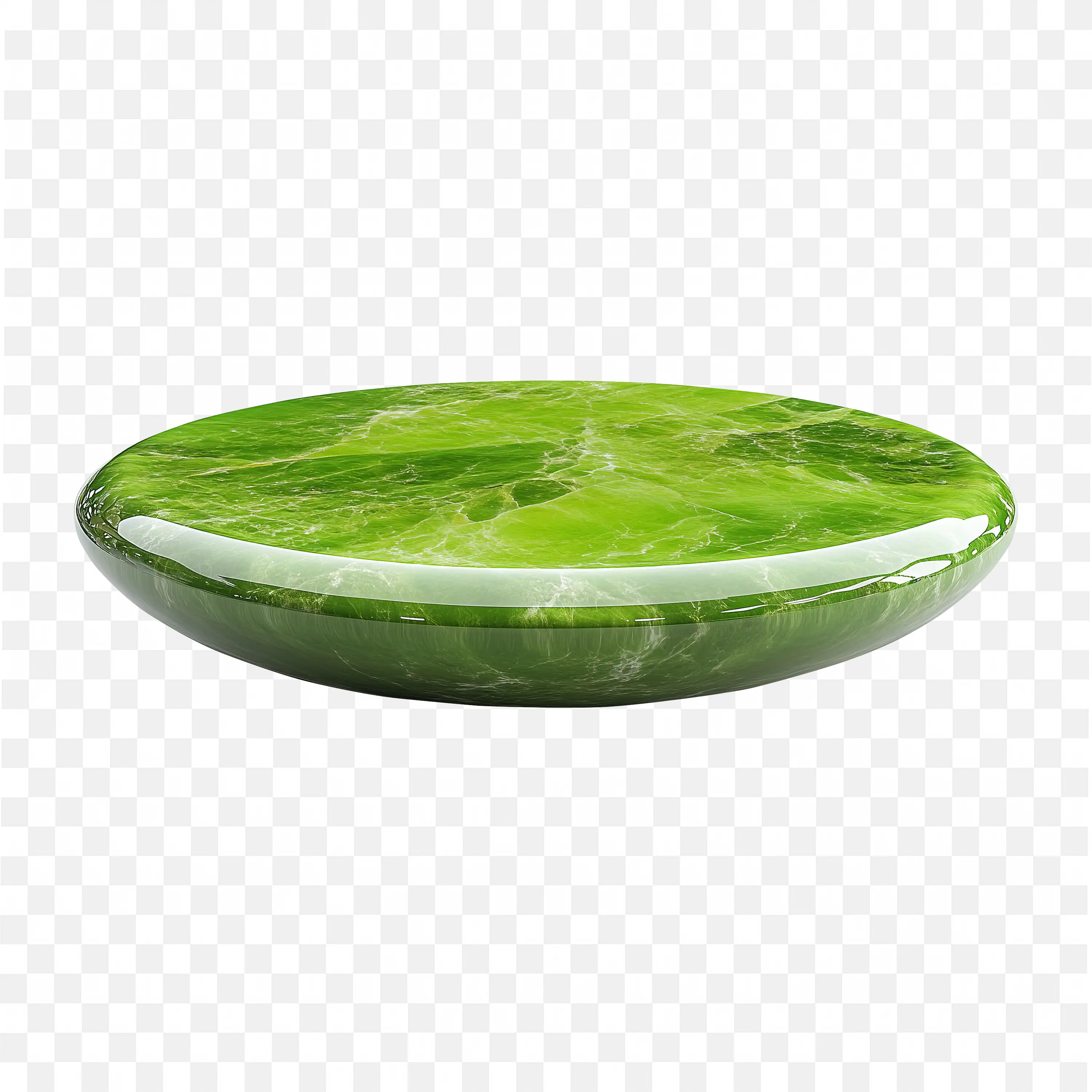 Glossy Green Stone Flat Disc with Polished Surface PNG