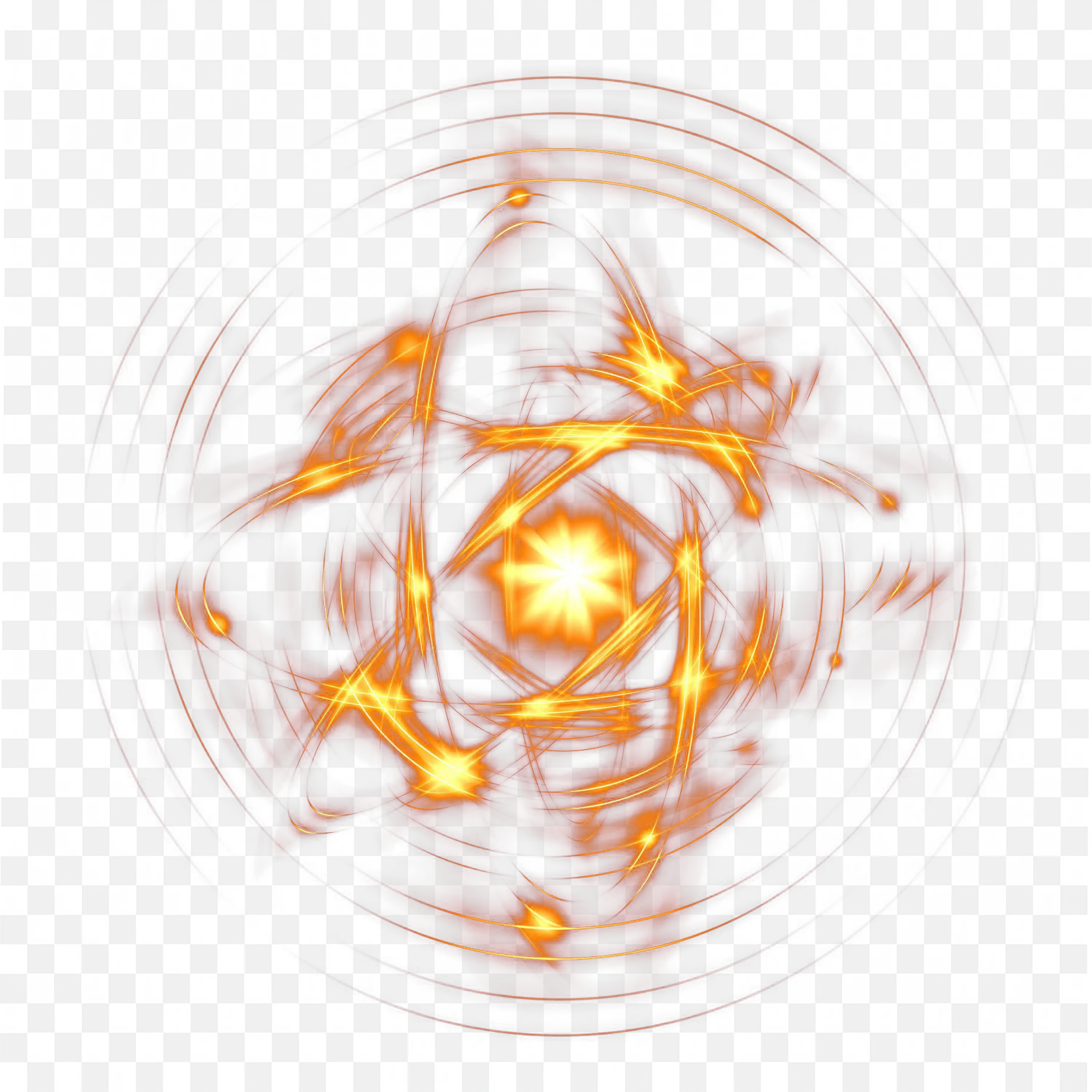 Glowing Orange Atomic Core with Radiating Light PNG