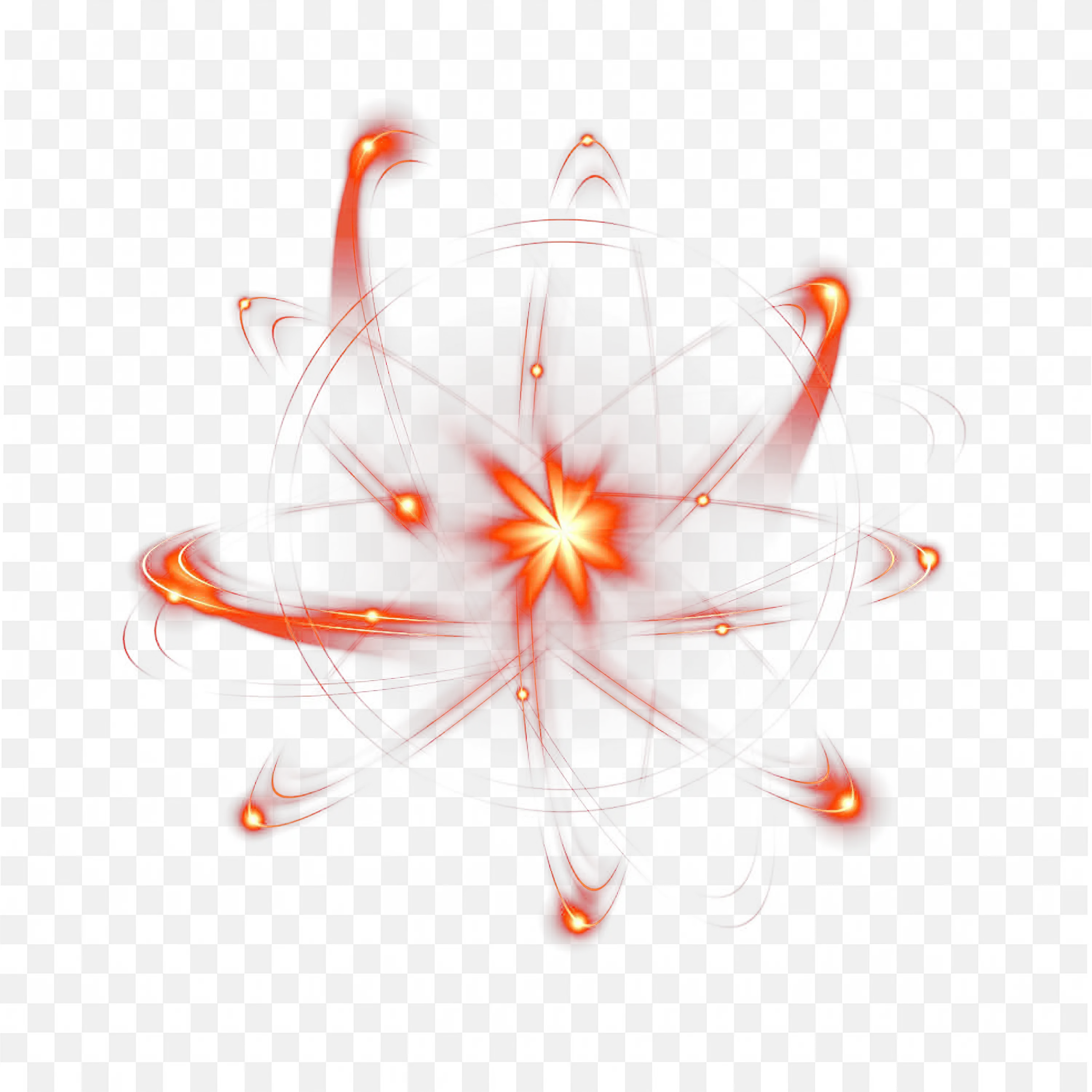 Glowing Red Atomic Particle with Swirling Energy Lines PNG