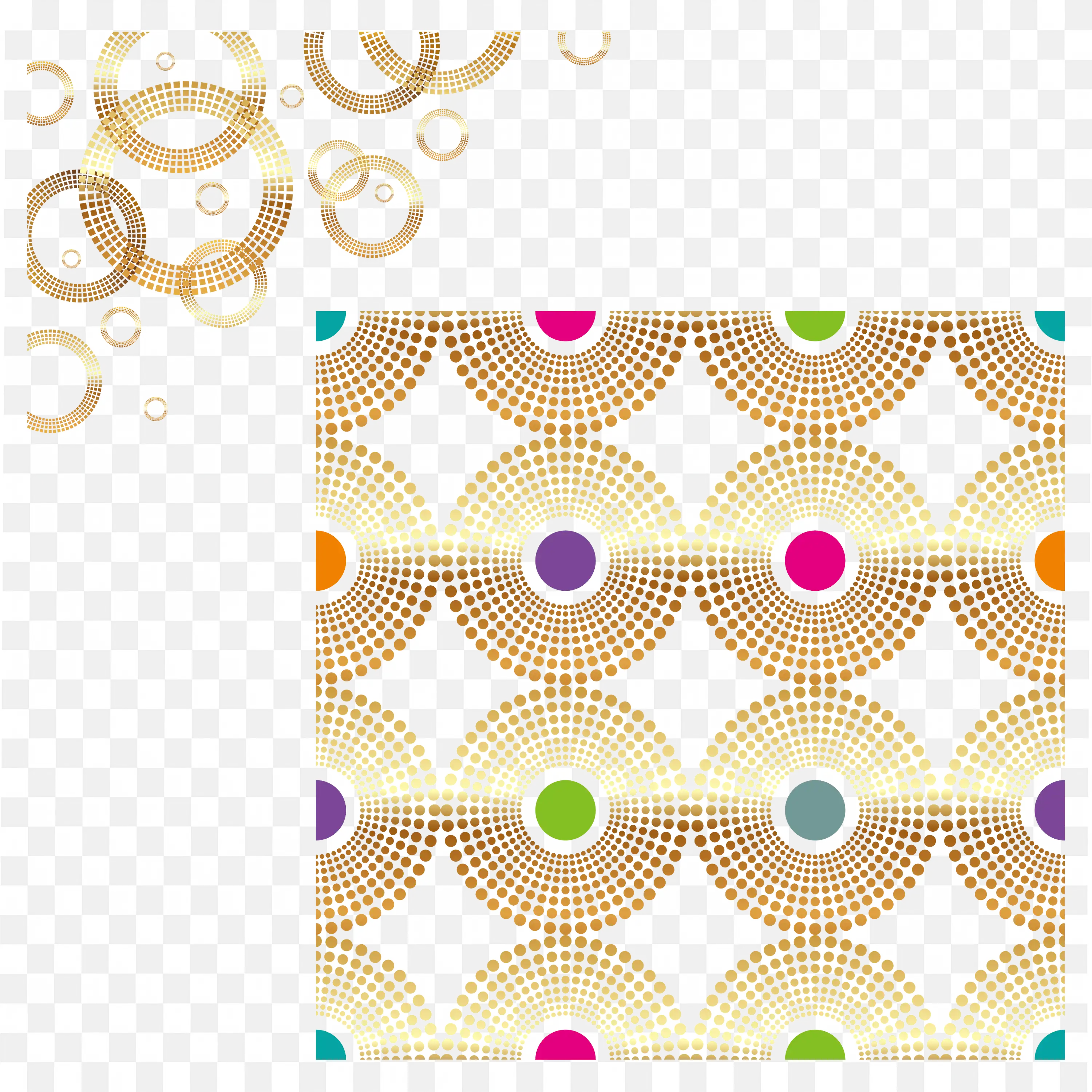 Golden Circle Mosaic Pattern with Colourful Center Details