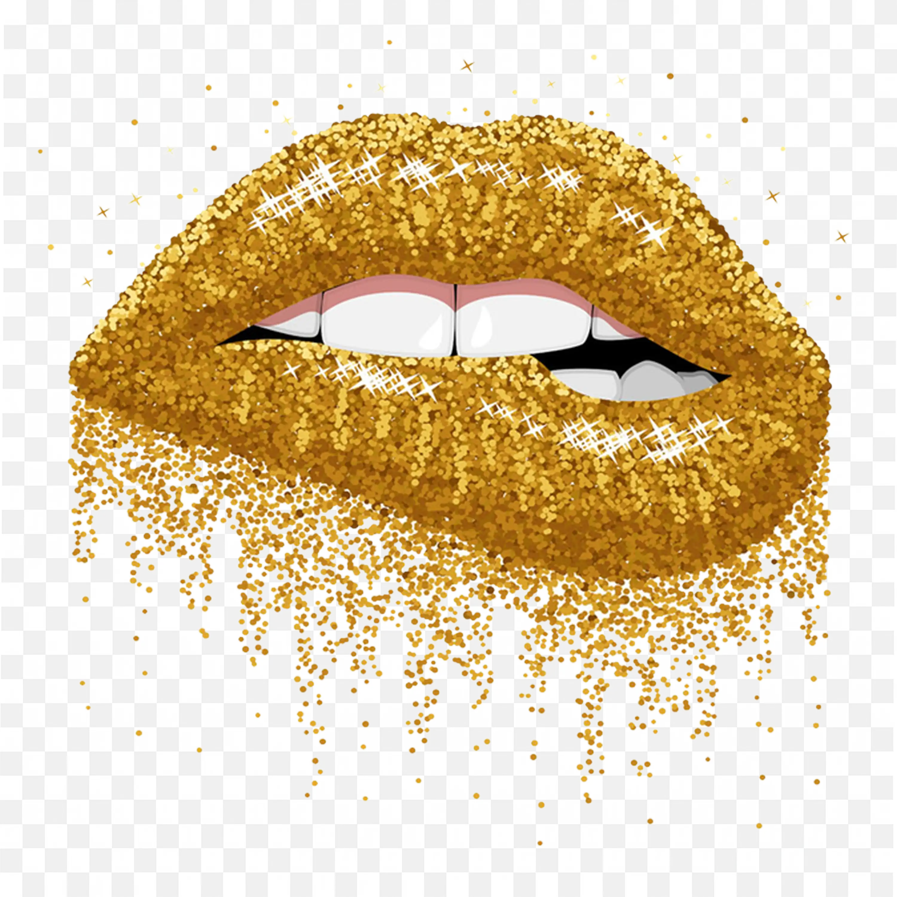 Golden Glitter Lips with White Sparkling Effect PNG Download