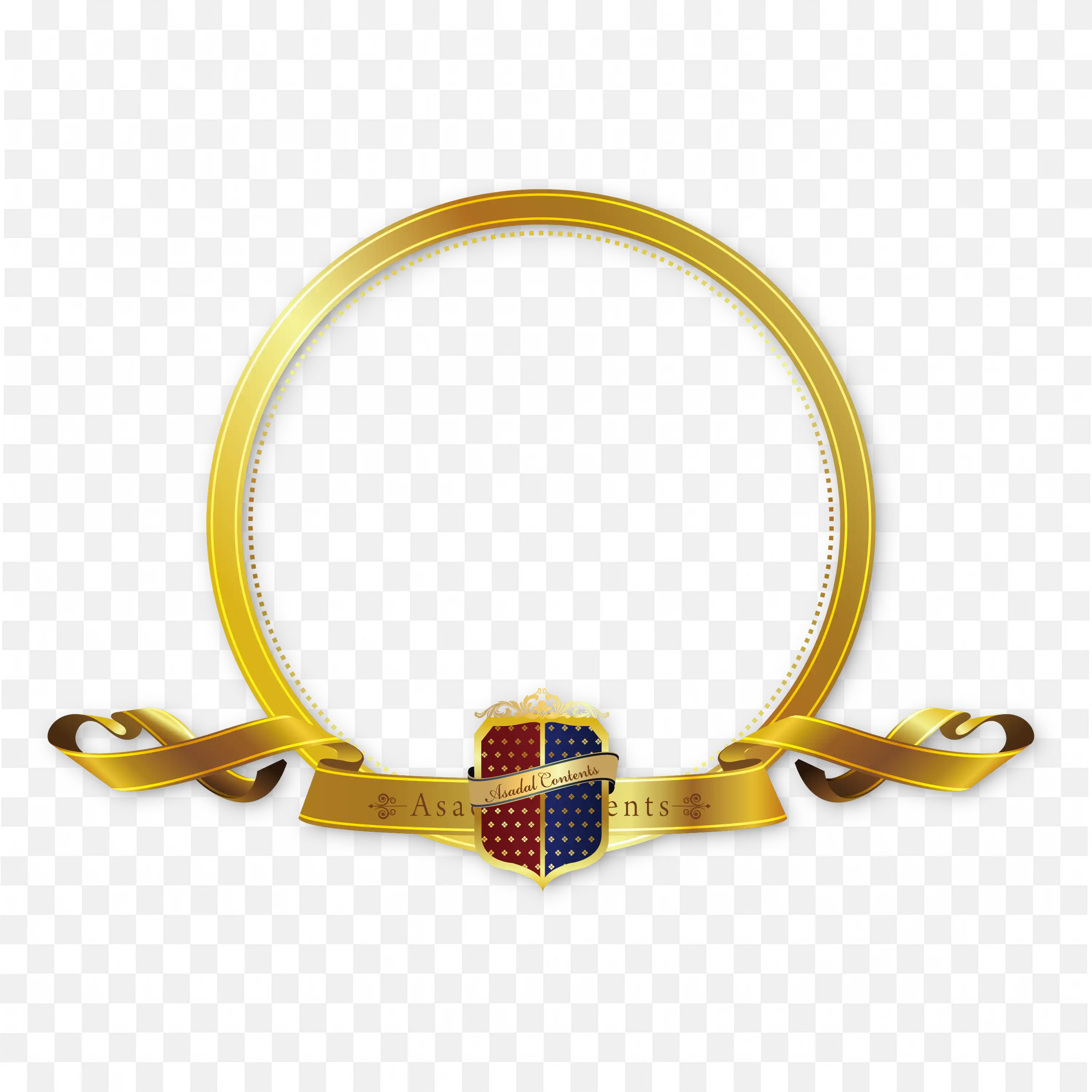 Golden Round Frame with Ribbon and Decorative Shield Badge