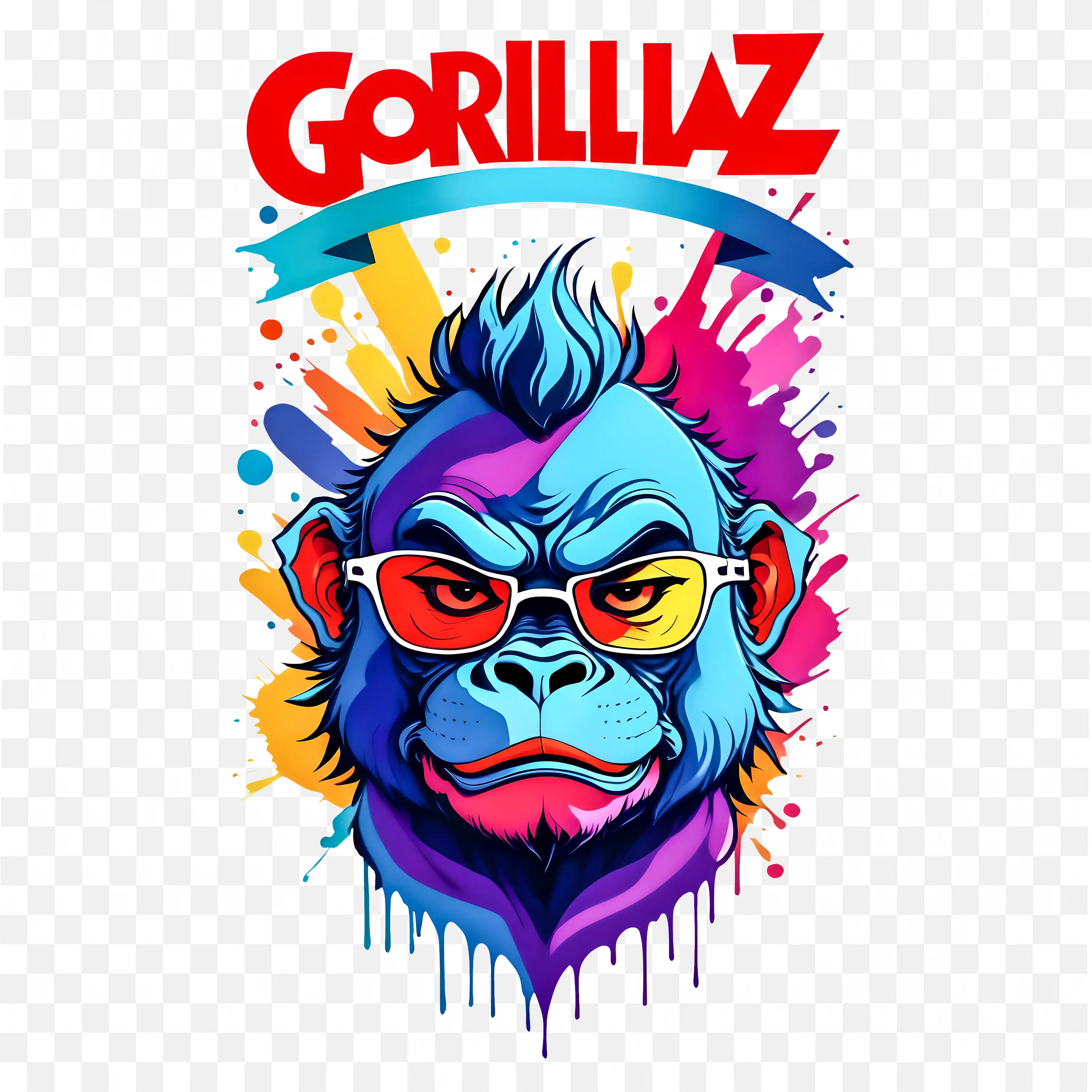 Gorilla Face Art with Glasses and Bright Splashes Clip Art