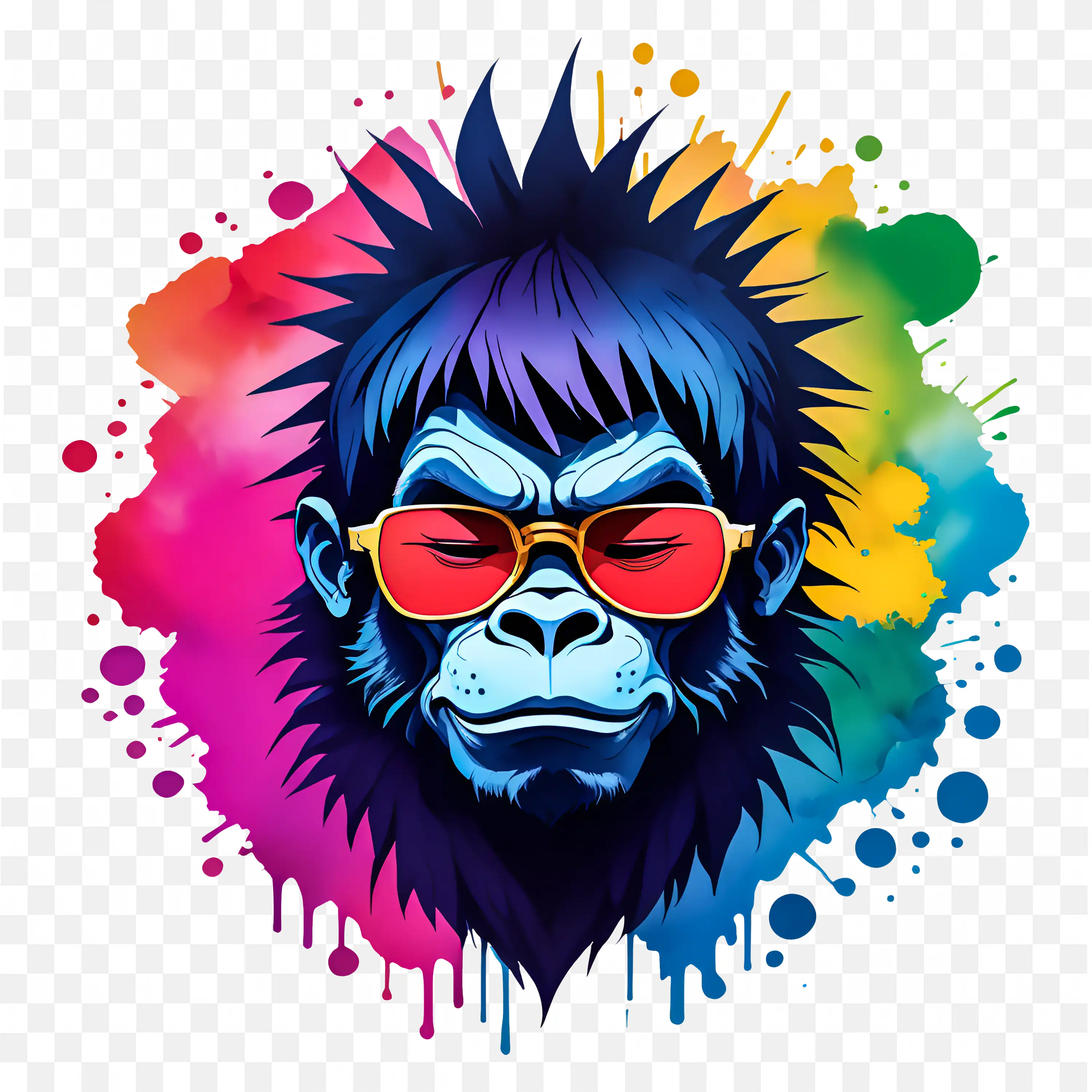 Gorilla Face with Sunglasses in a Colour Splash Background