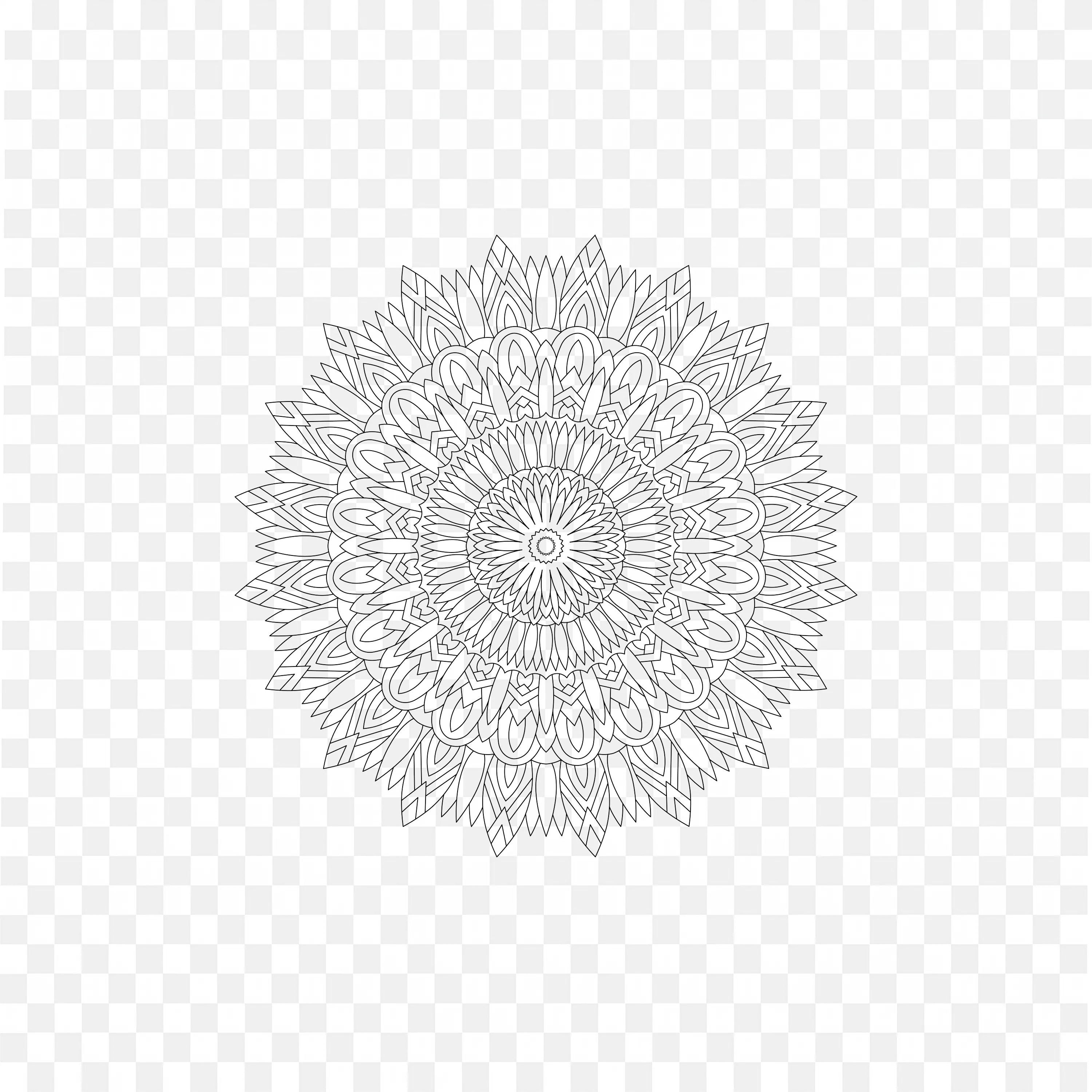 Gray Mandala Line Art with Complex Radial Symmetry Design