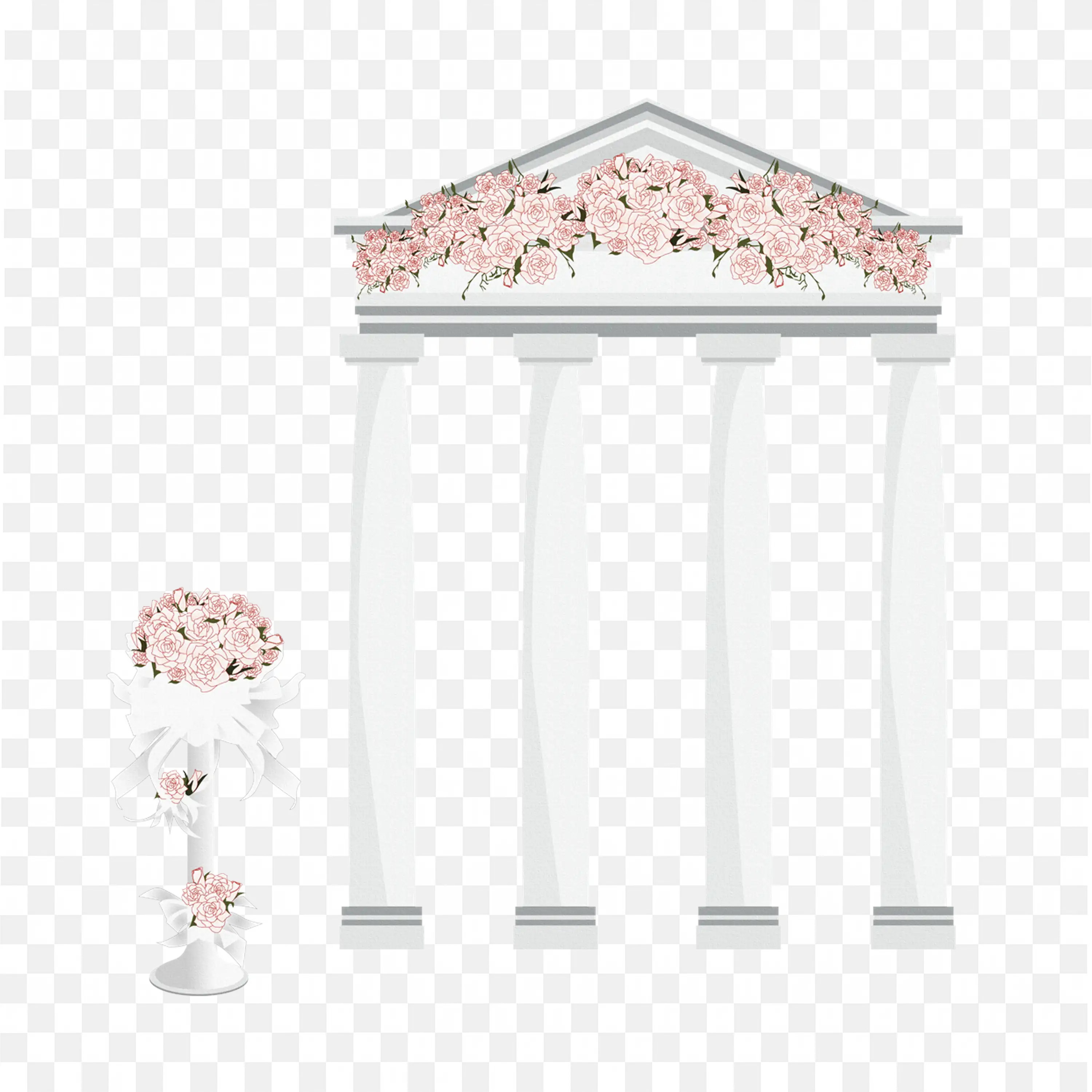 Greek Columns Decorated with Soft Pink Cherry Flowers PNG