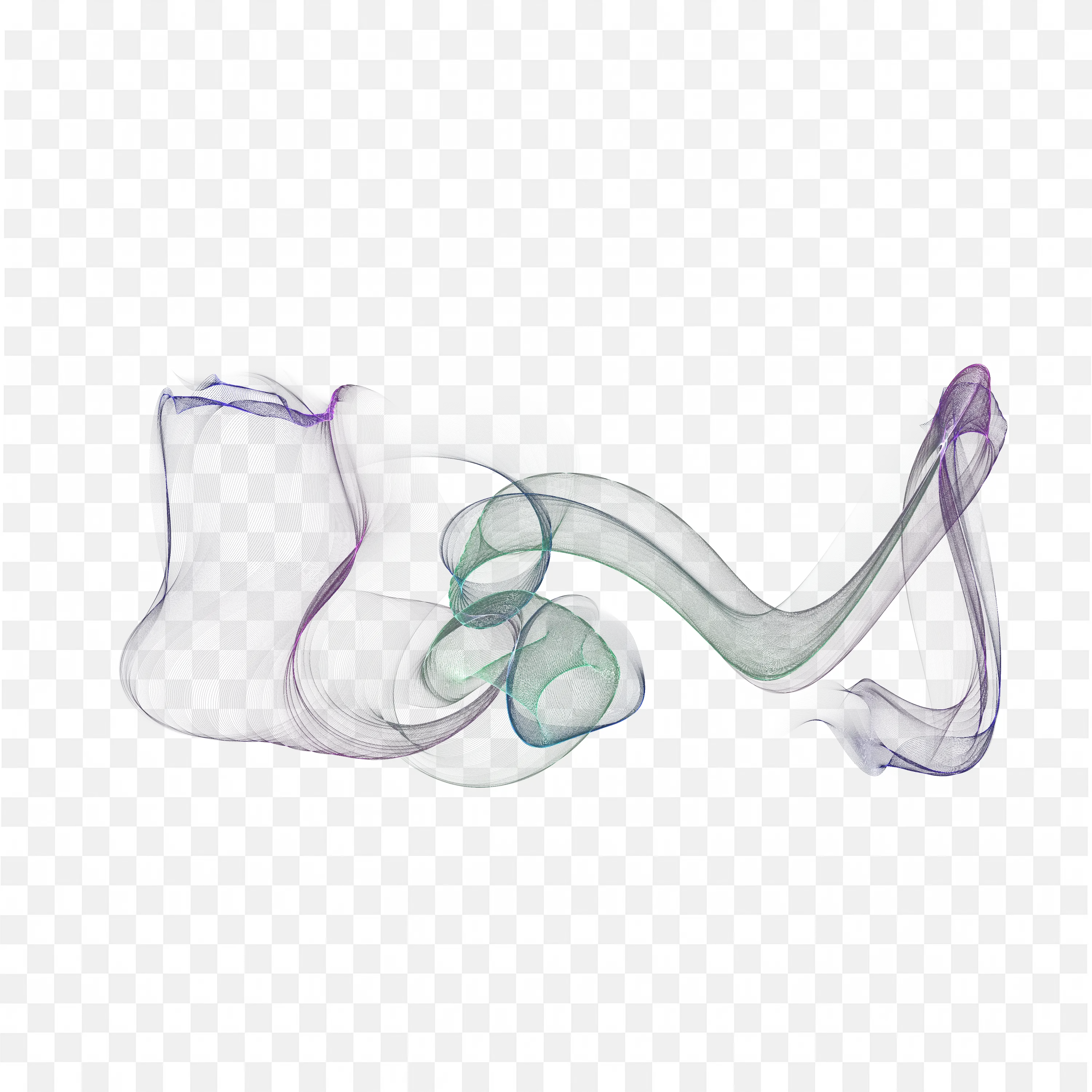 Green and Purple Blue Smoke Waves Floating in White PNG
