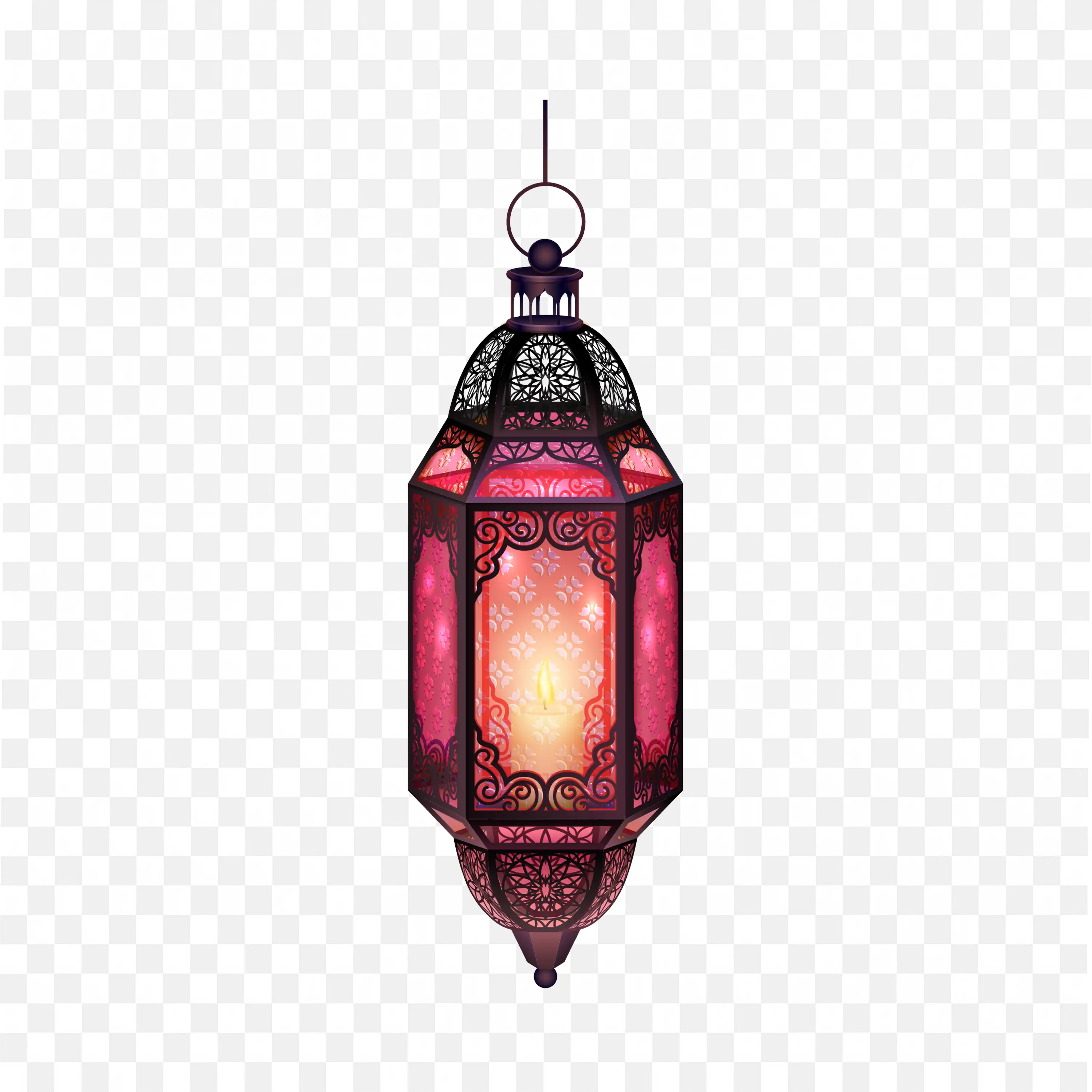 Hanging Lantern with Glowing Candle Inside and Patterns
