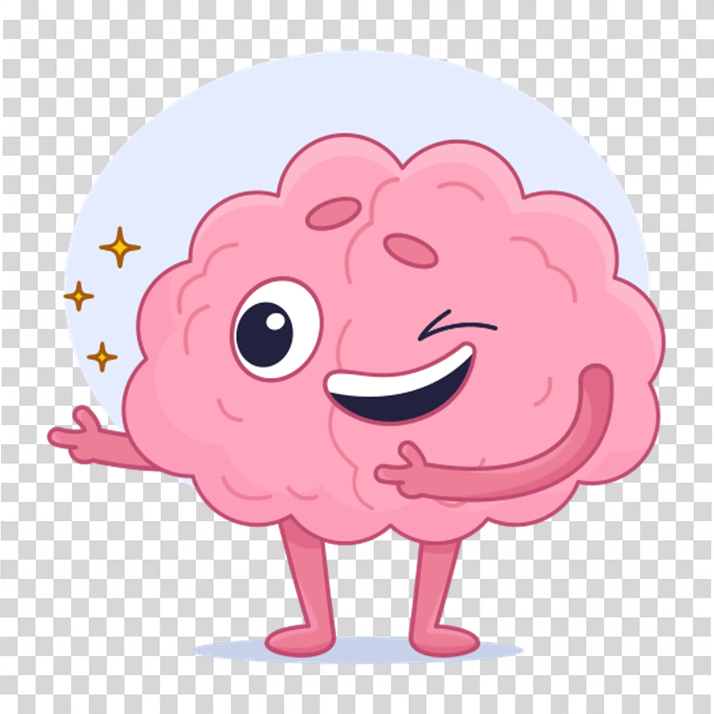 Happy brain character smiling with arms and legs open