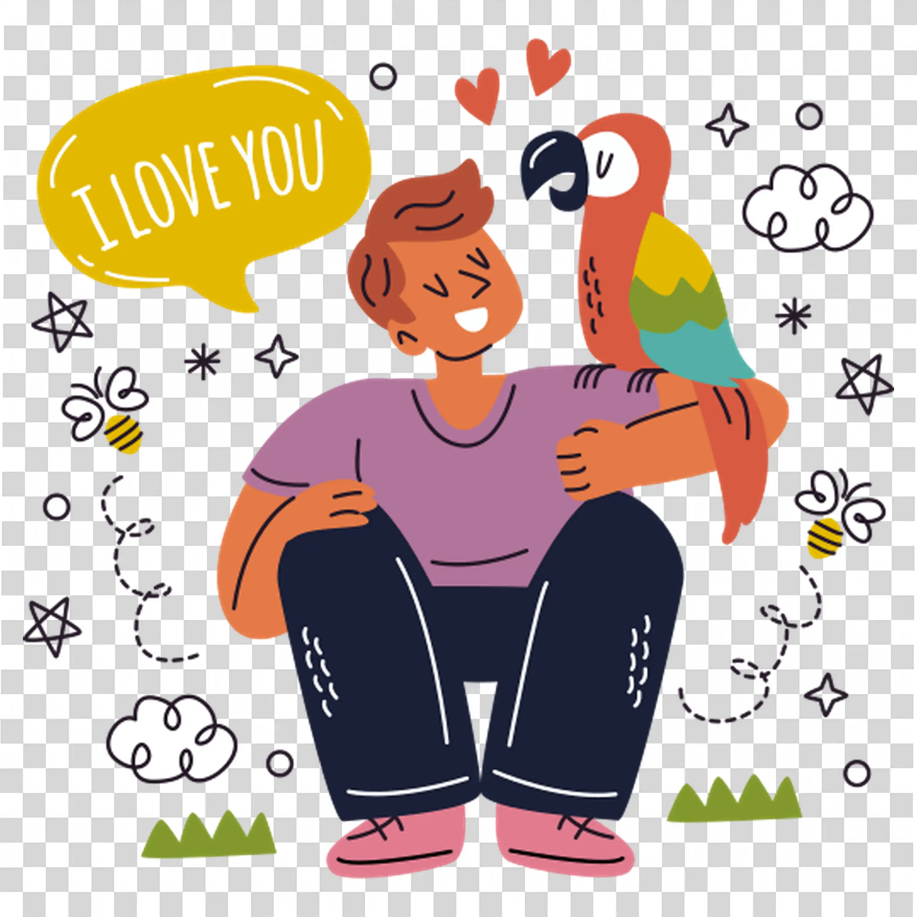 Happy Couple Sitting Together With Love Signs free PNG