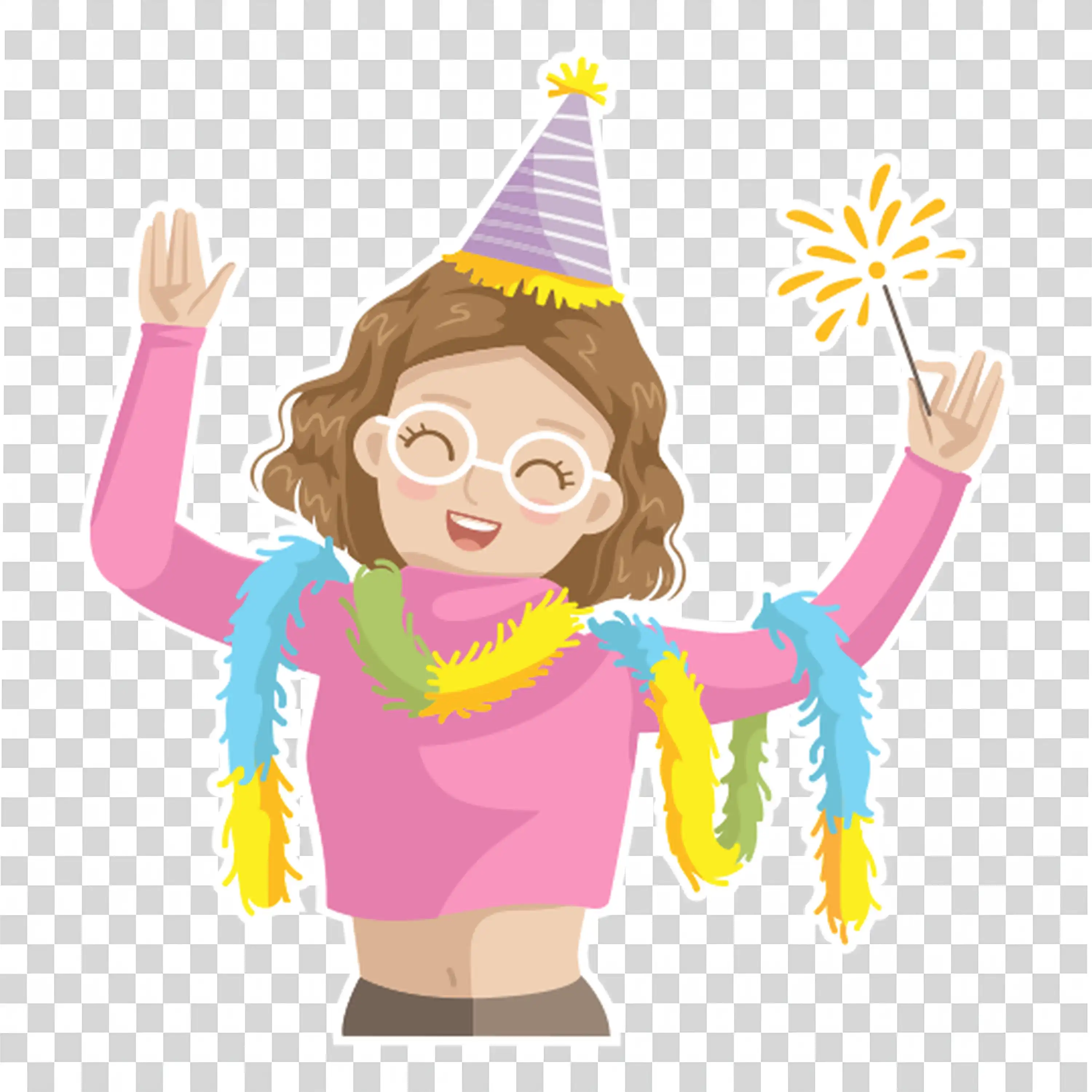 Happy Girl Celebrating with Raised Hands and Confetti