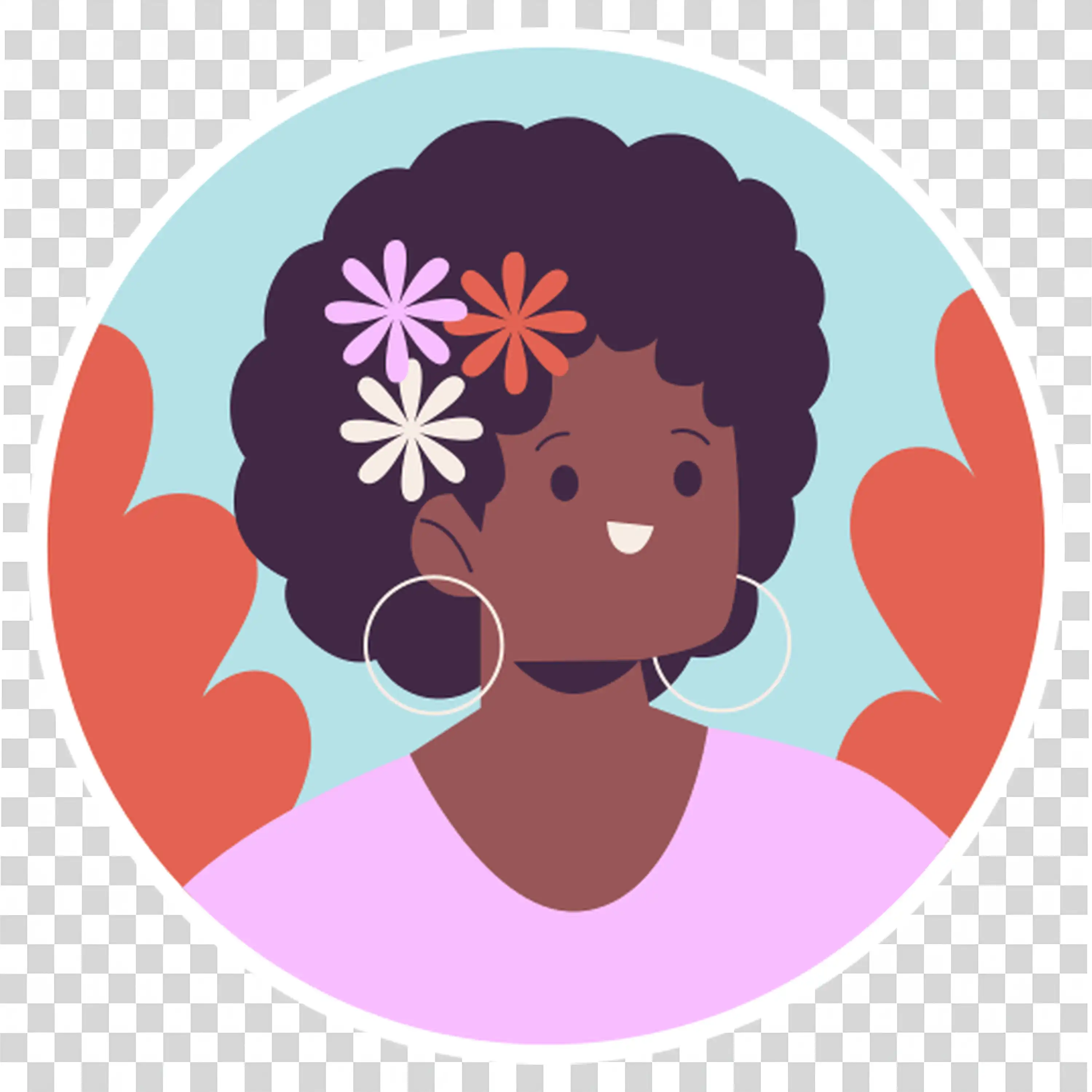 Happy girl with flower and sparkles around showing calmness