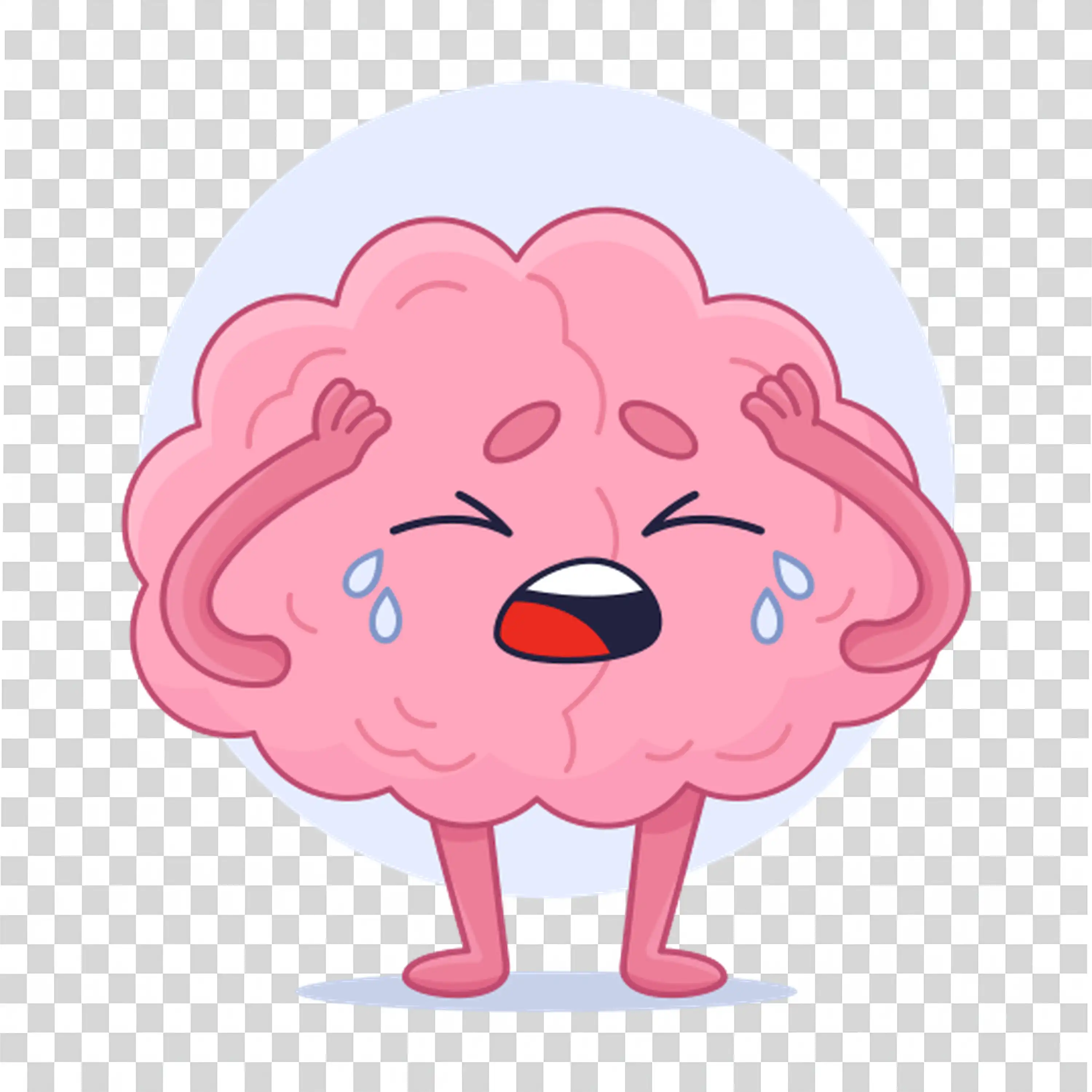 Happy pink brain character with hands feet and smiling face