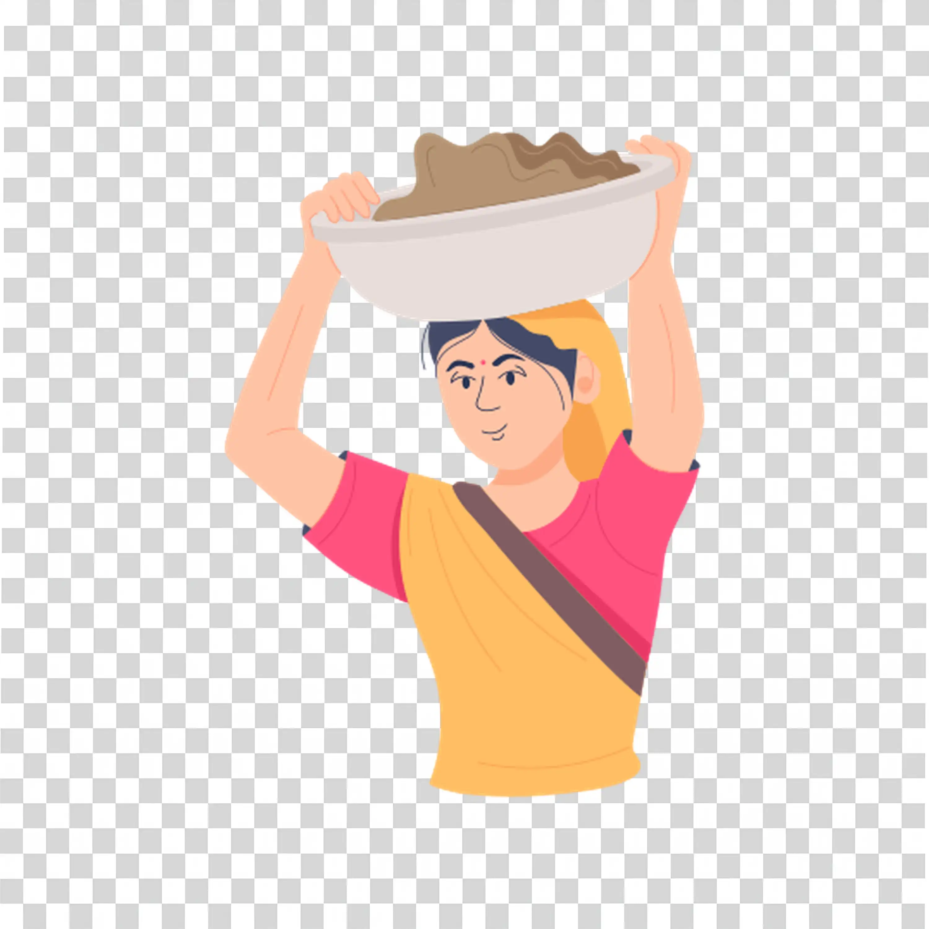 Happy Woman Waving In Traditional Dress Smiling PNG image