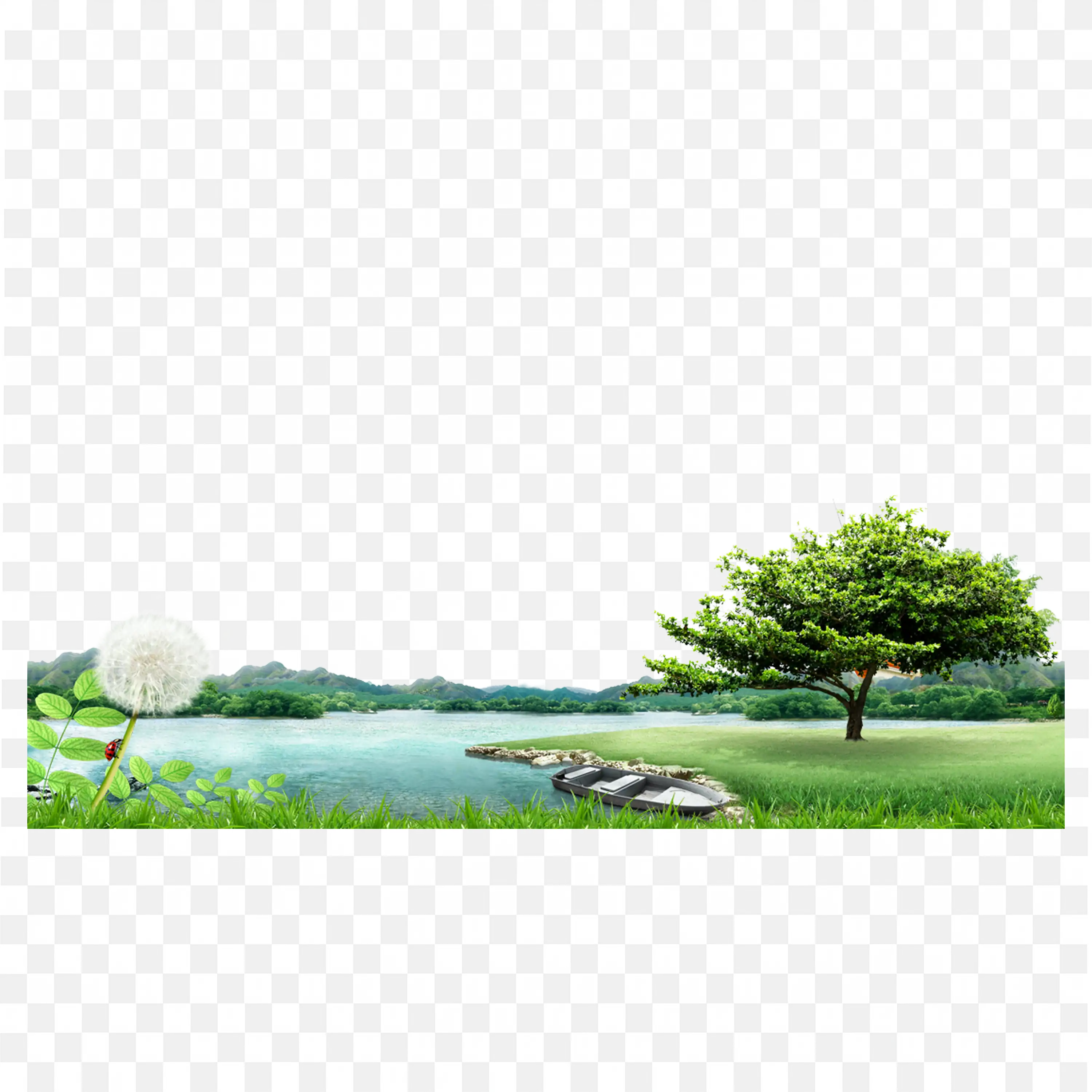 Hd Peaceful Nature with Tree and a Calm River Bank Free PNG