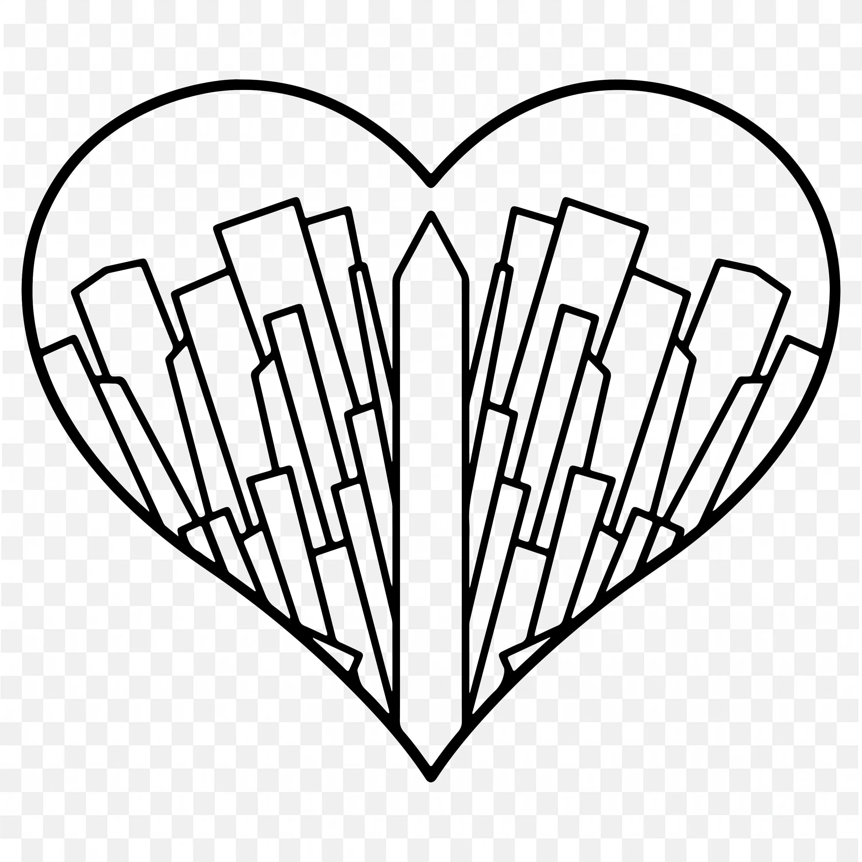 Heart Shape Filled with City Line Art in Black PNG Image