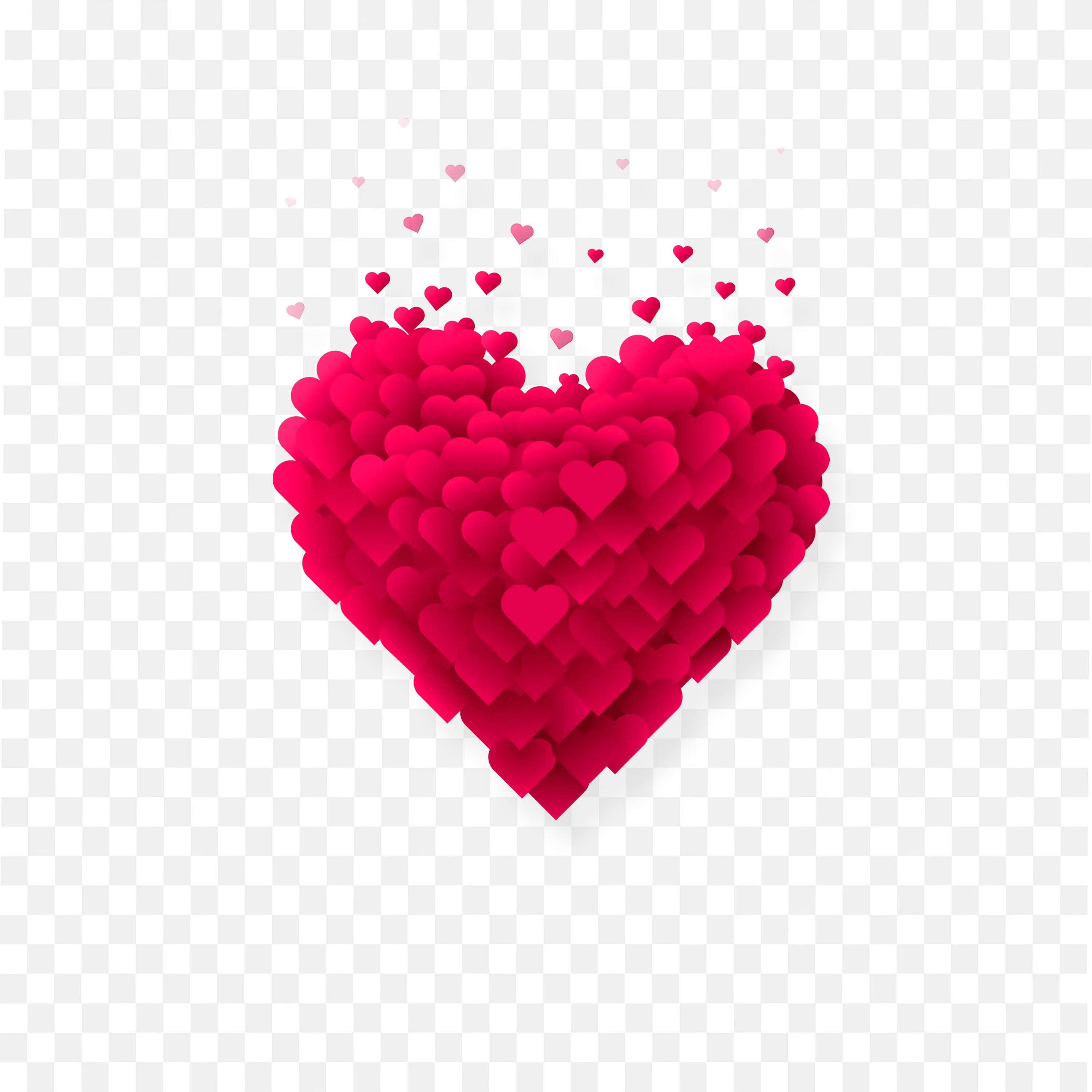 Heart Shape Made of Floating Pink 3D Hearts PNG Image