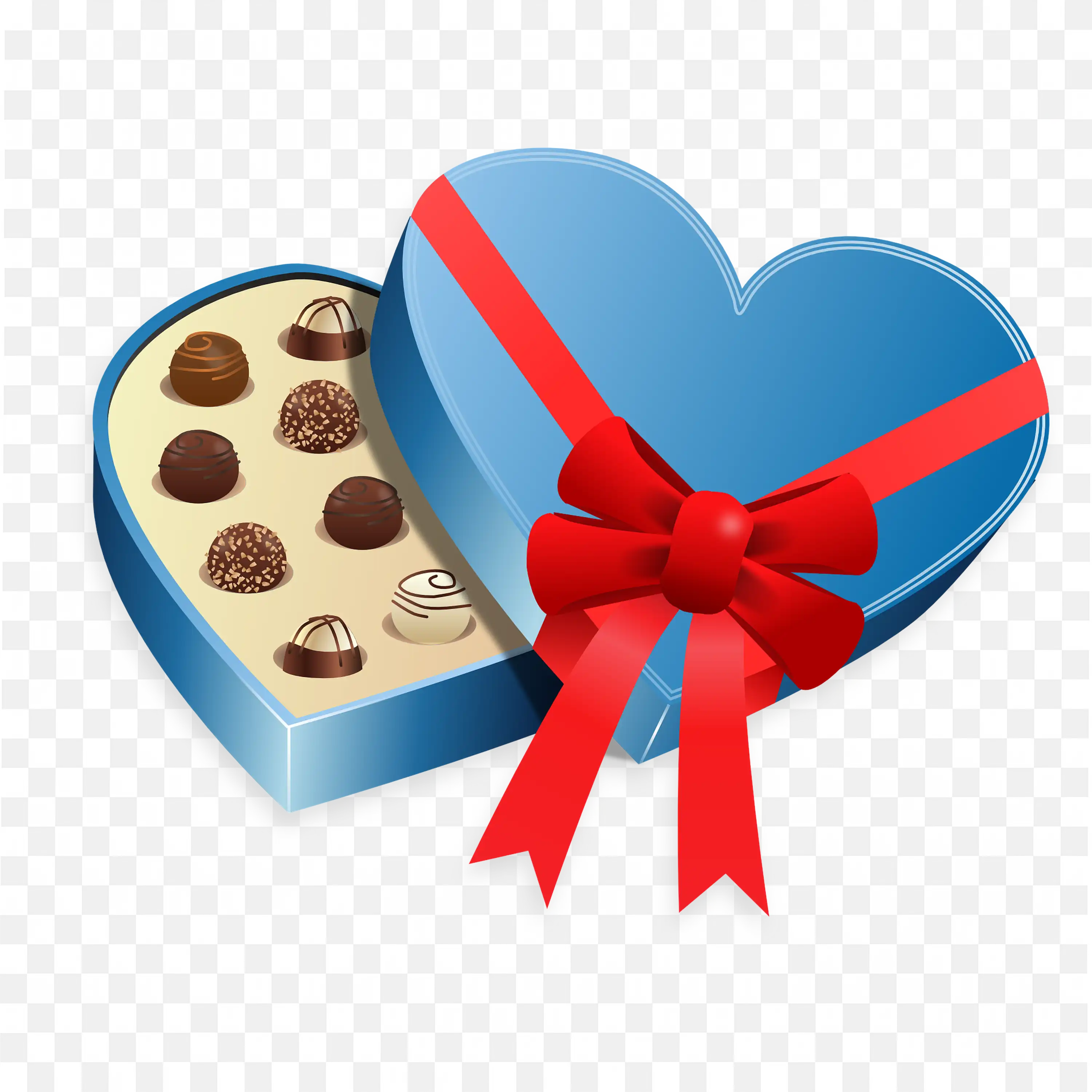 Heart Shaped Box of Chocolates with Blue Wrapping and Bow