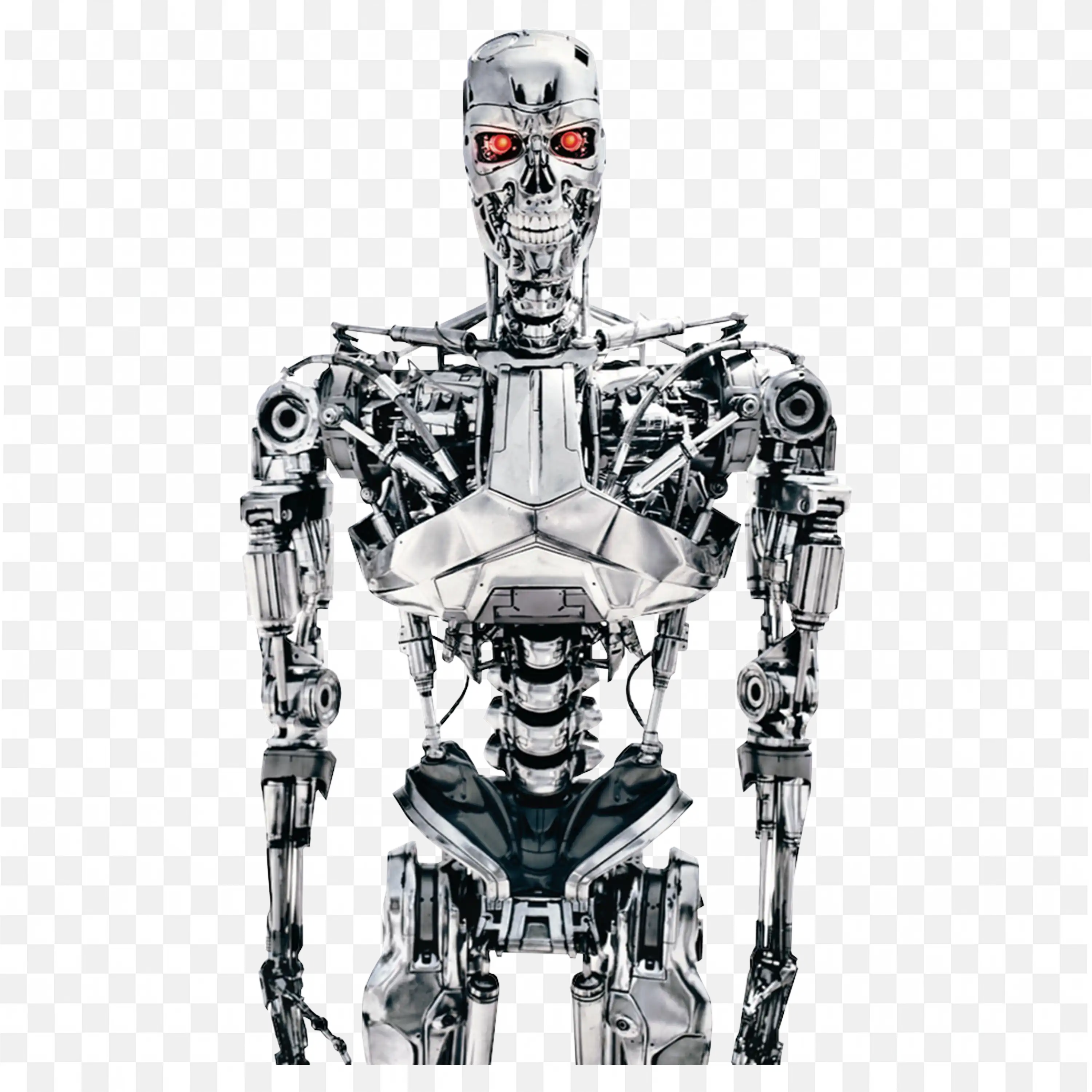 High Tech Robot Skeleton with Glowing Red Eyes Free PNG