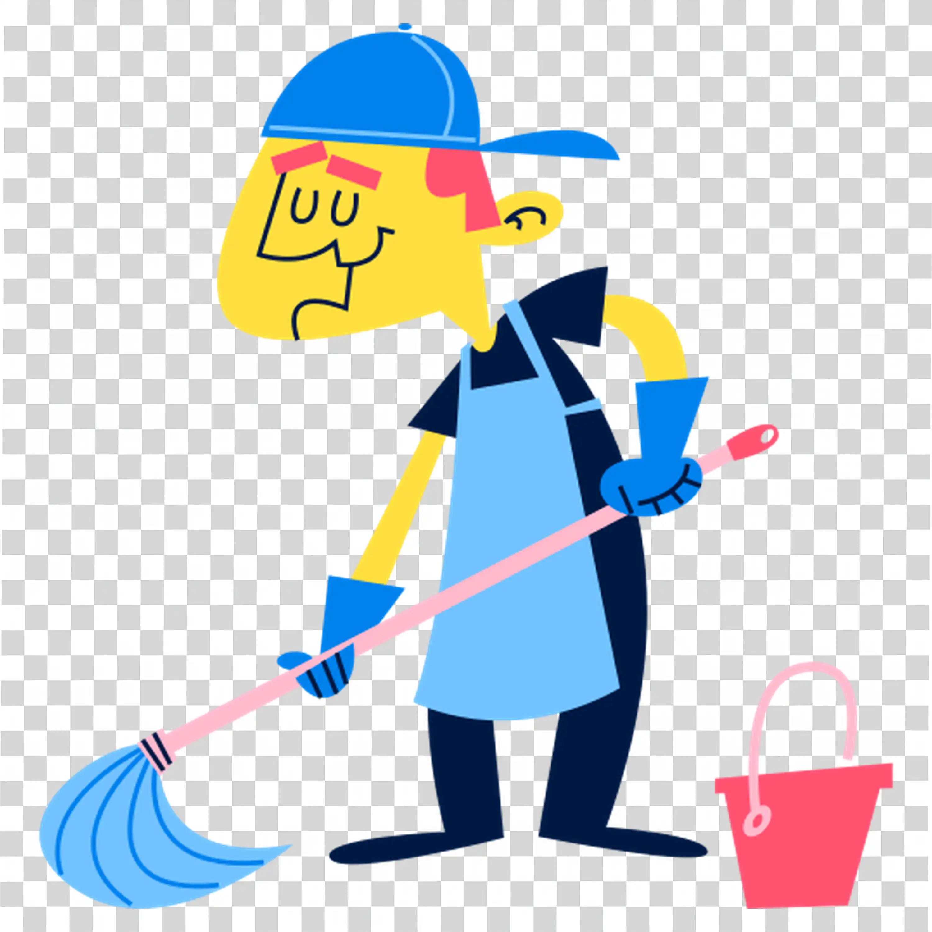 Janitor Cleaning Floor Using Mop in Work Uniform PNG