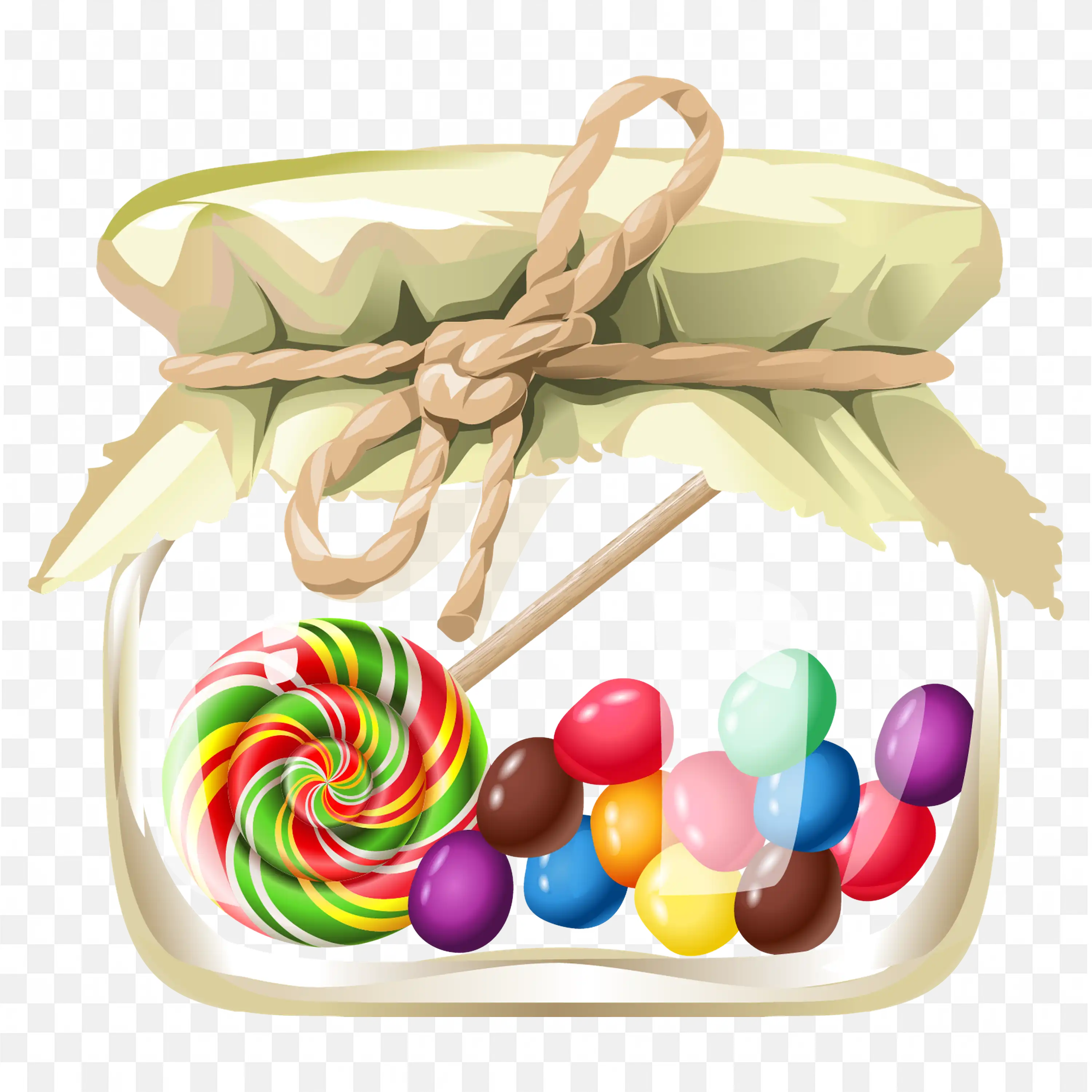 Jar Filled with Colourful Candy and Tied in Top PNG Image