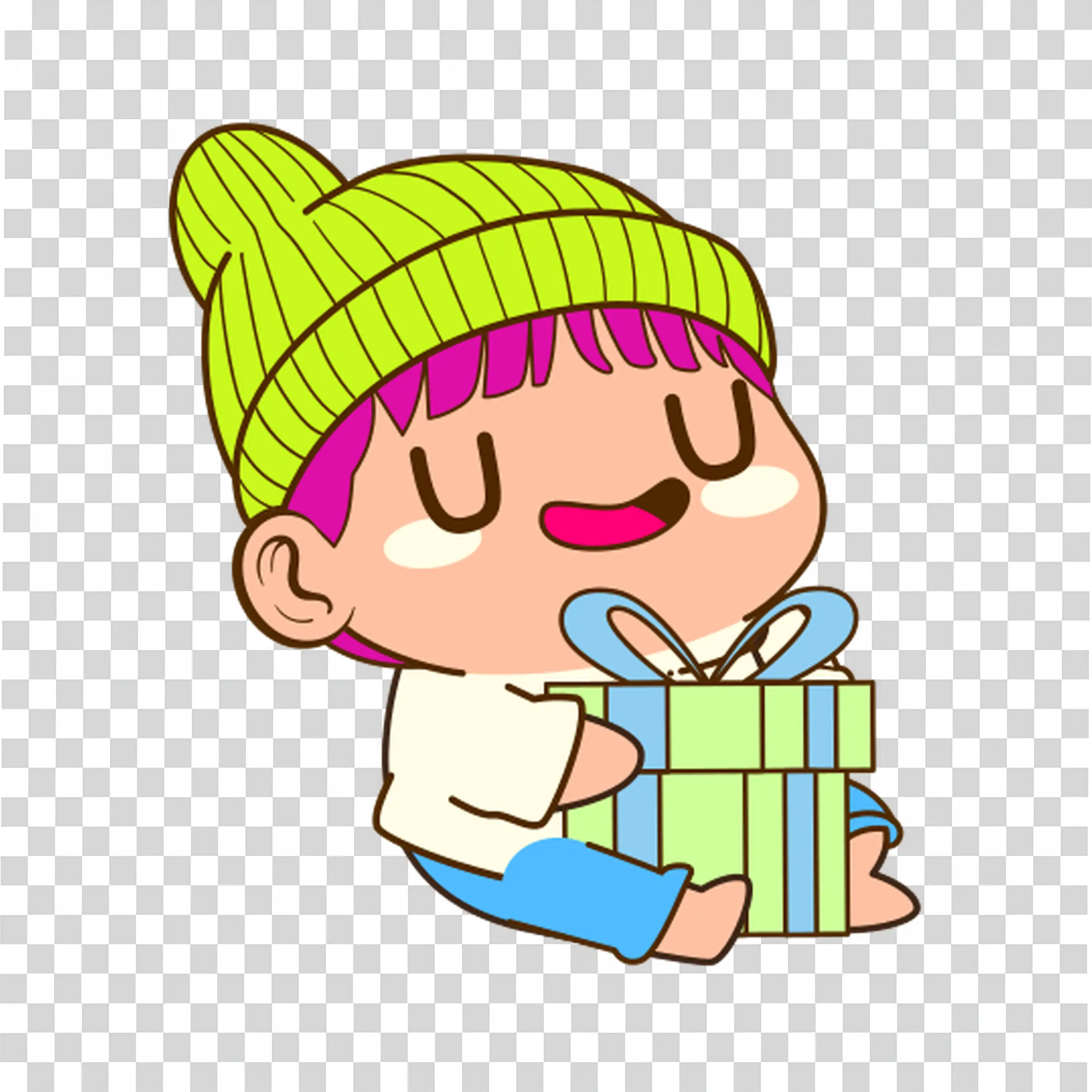 Kid giving a gift while smiling warmly at you free PNG