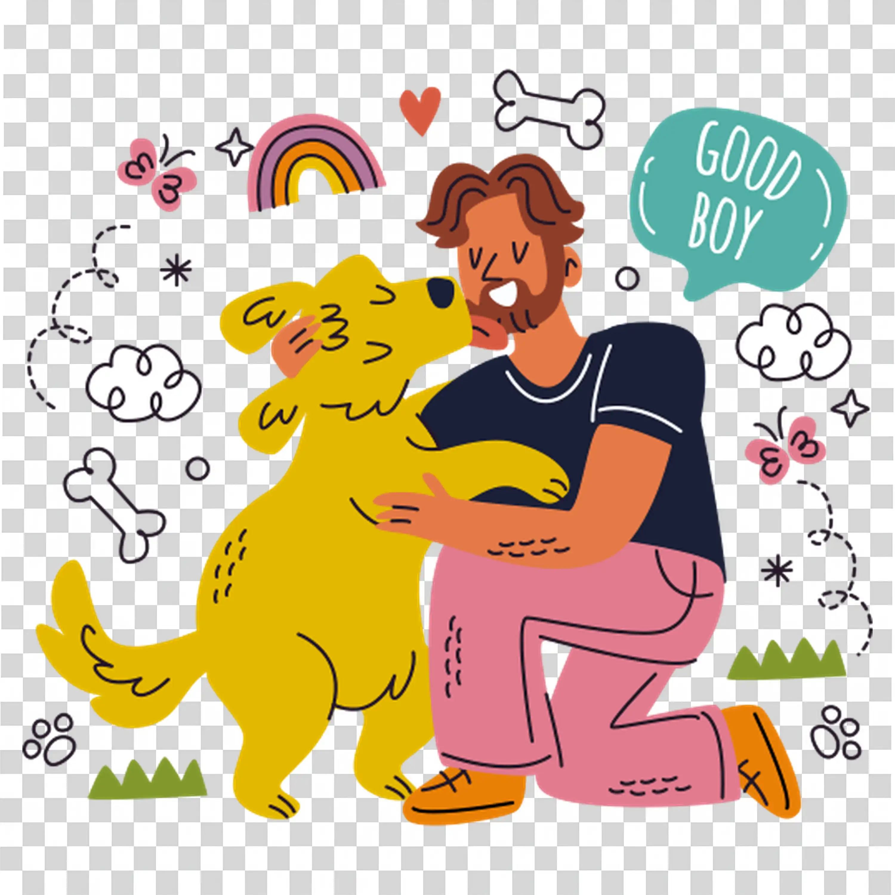 Kid with a Yellow Dog and Fun Playful Outdoor Scene